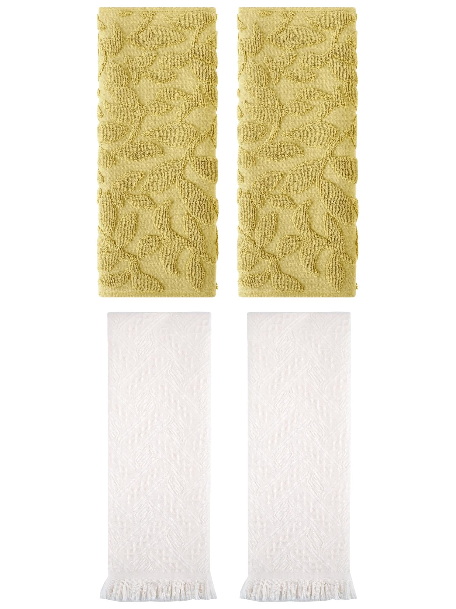 Unique Bargains 4 Pcs Cotton Soft Boho Hand Towel Set Yellow/White 14" x 30"/13" x 29"