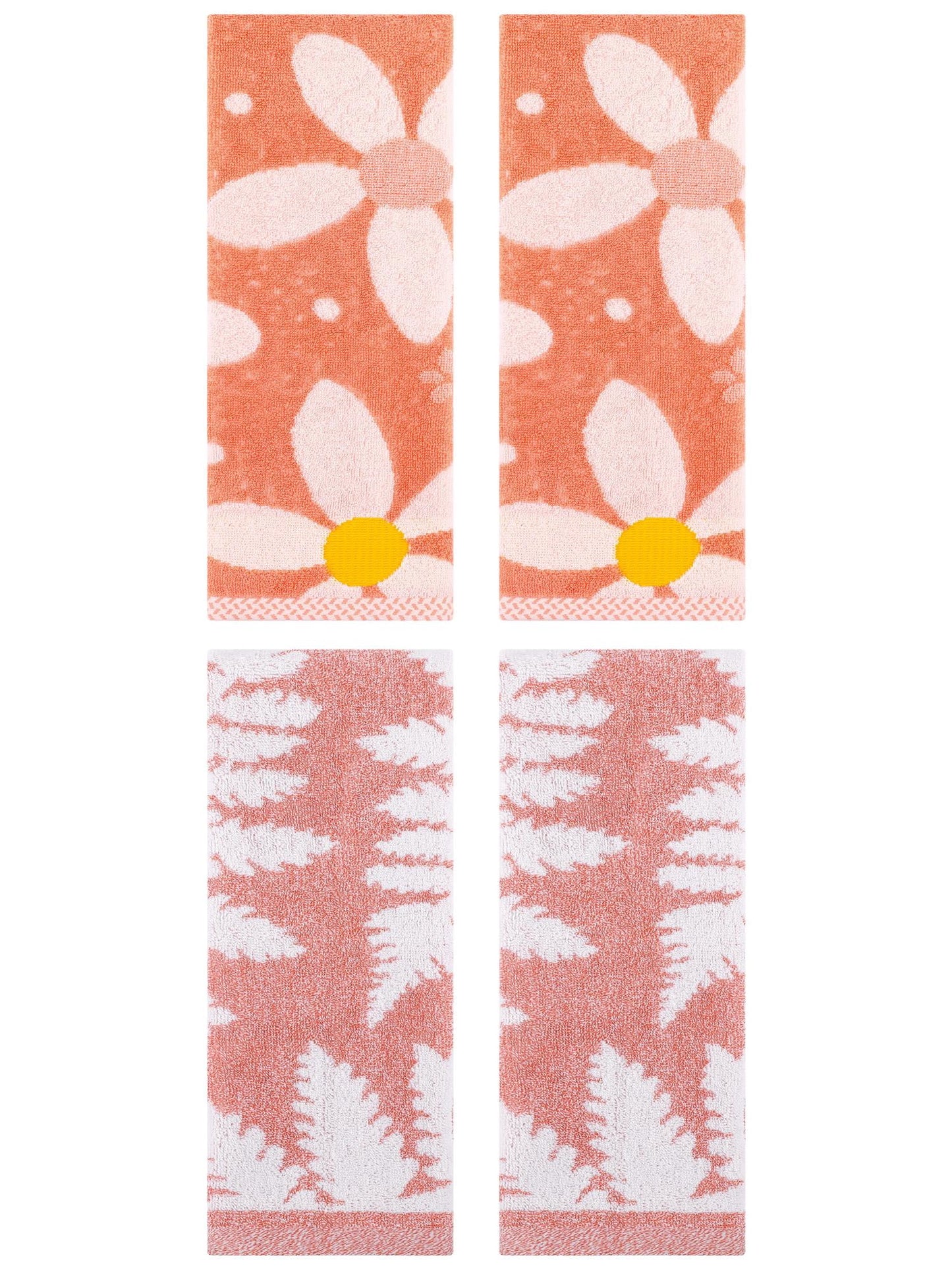 Unique Bargains 4 Pcs Cotton Soft Decorative Hand Towels 13 x 29 Inch Pink/Orange