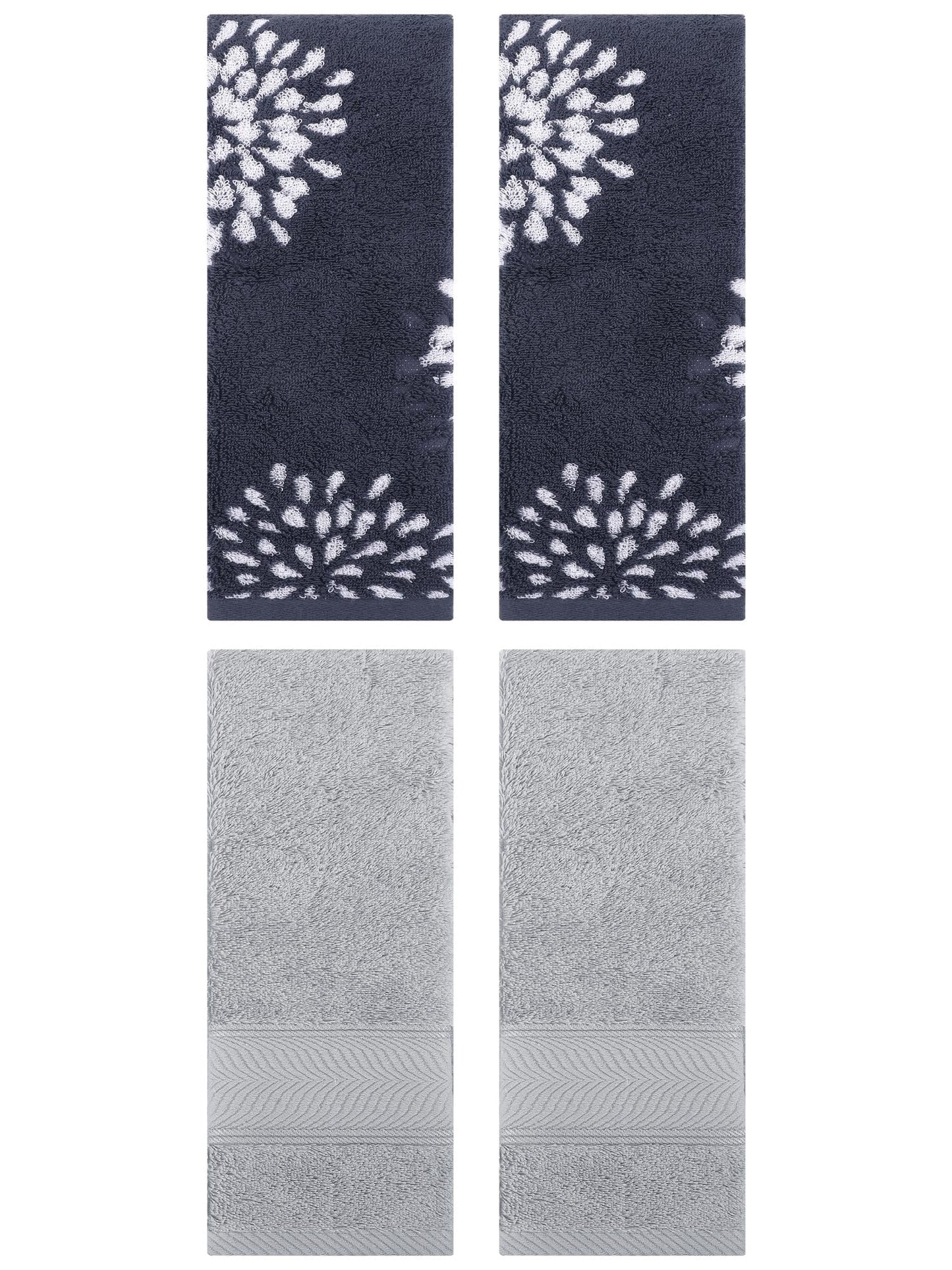 Unique Bargains 4 Pcs Cotton Soft Decorative Hand Towels 14" x 30" Blue/Light Grey