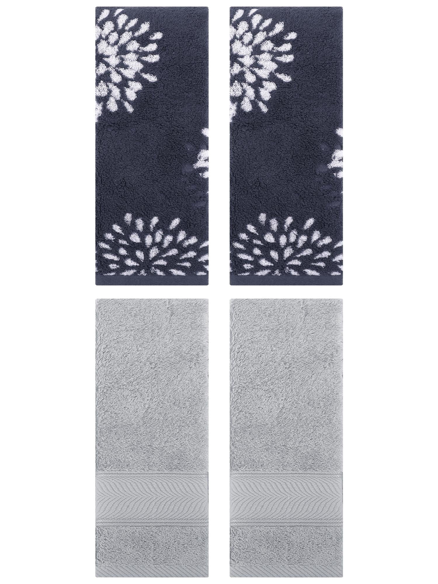 Unique Bargains 4 Pcs Cotton Soft Decorative Hand Towels 14" x 30" Blue/Light Grey