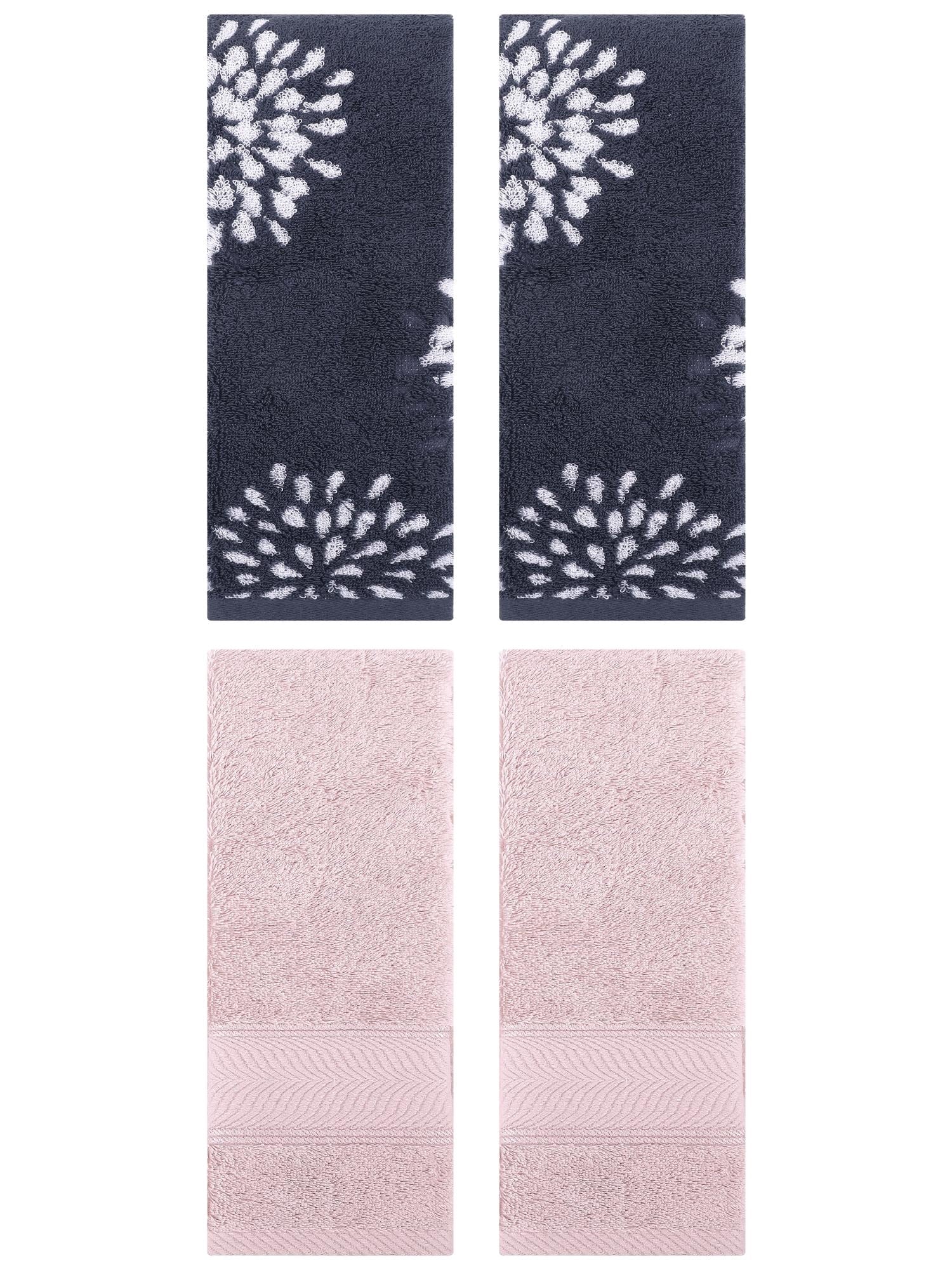 Unique Bargains 4 Pcs Cotton Soft Decorative Hand Towels 14" x 30" Blue/Light Pink