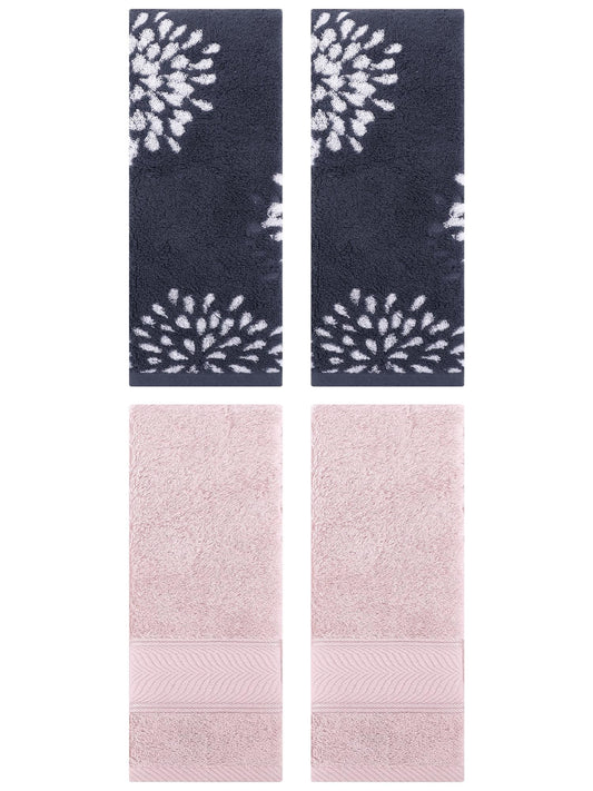 Unique Bargains 4 Pcs Cotton Soft Decorative Hand Towels 14" x 30" Blue/Light Pink