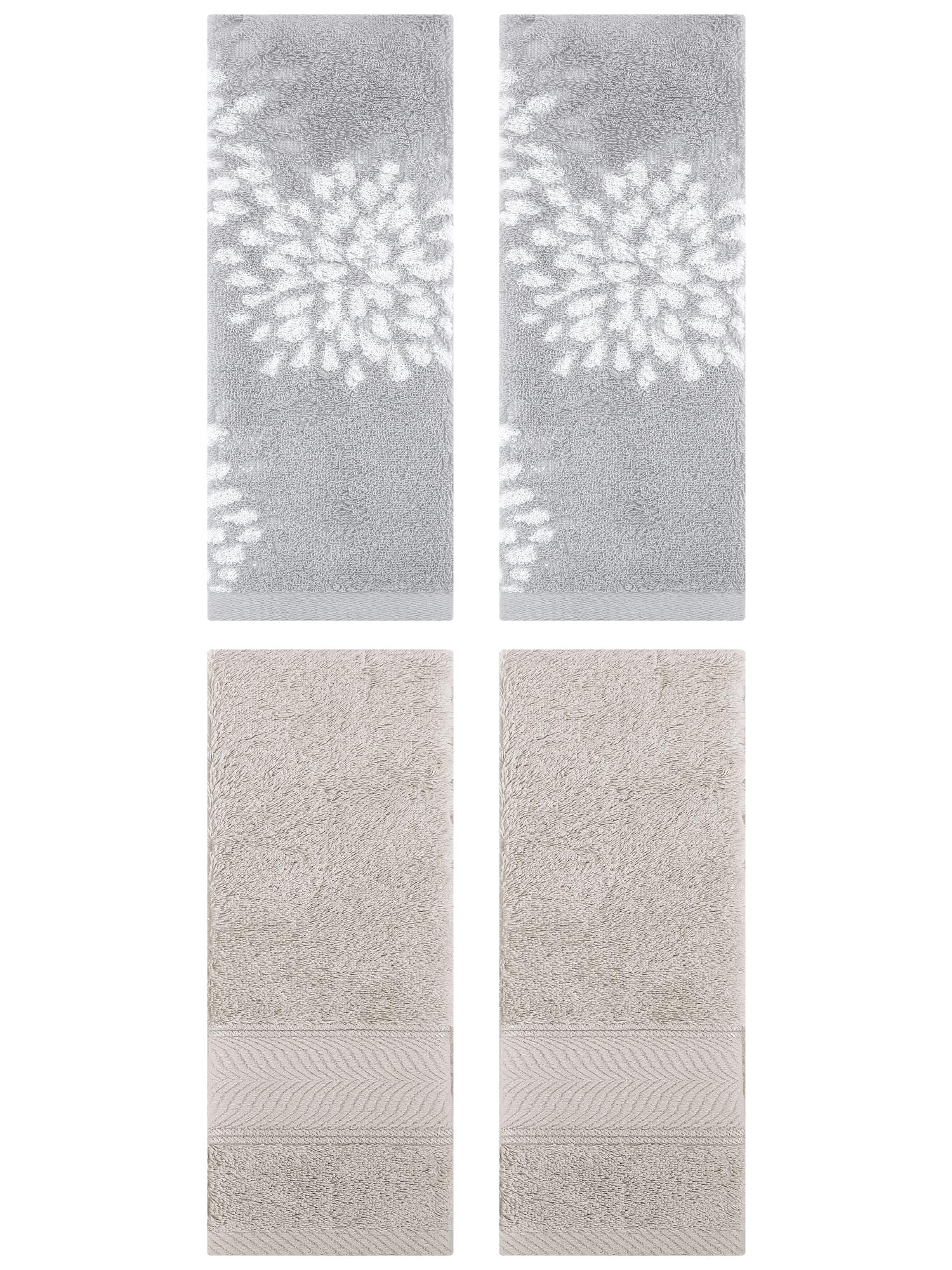 Unique Bargains 4 Pcs Cotton Soft Decorative Hand Towels 14" x 30" Grey/Light Brown