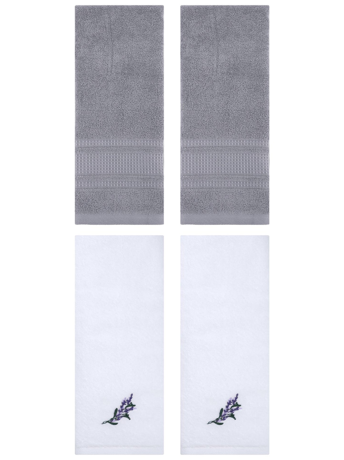 Unique Bargains 4 Pcs Cotton Soft Floral Hand Towels 13" x 29" White/Grey