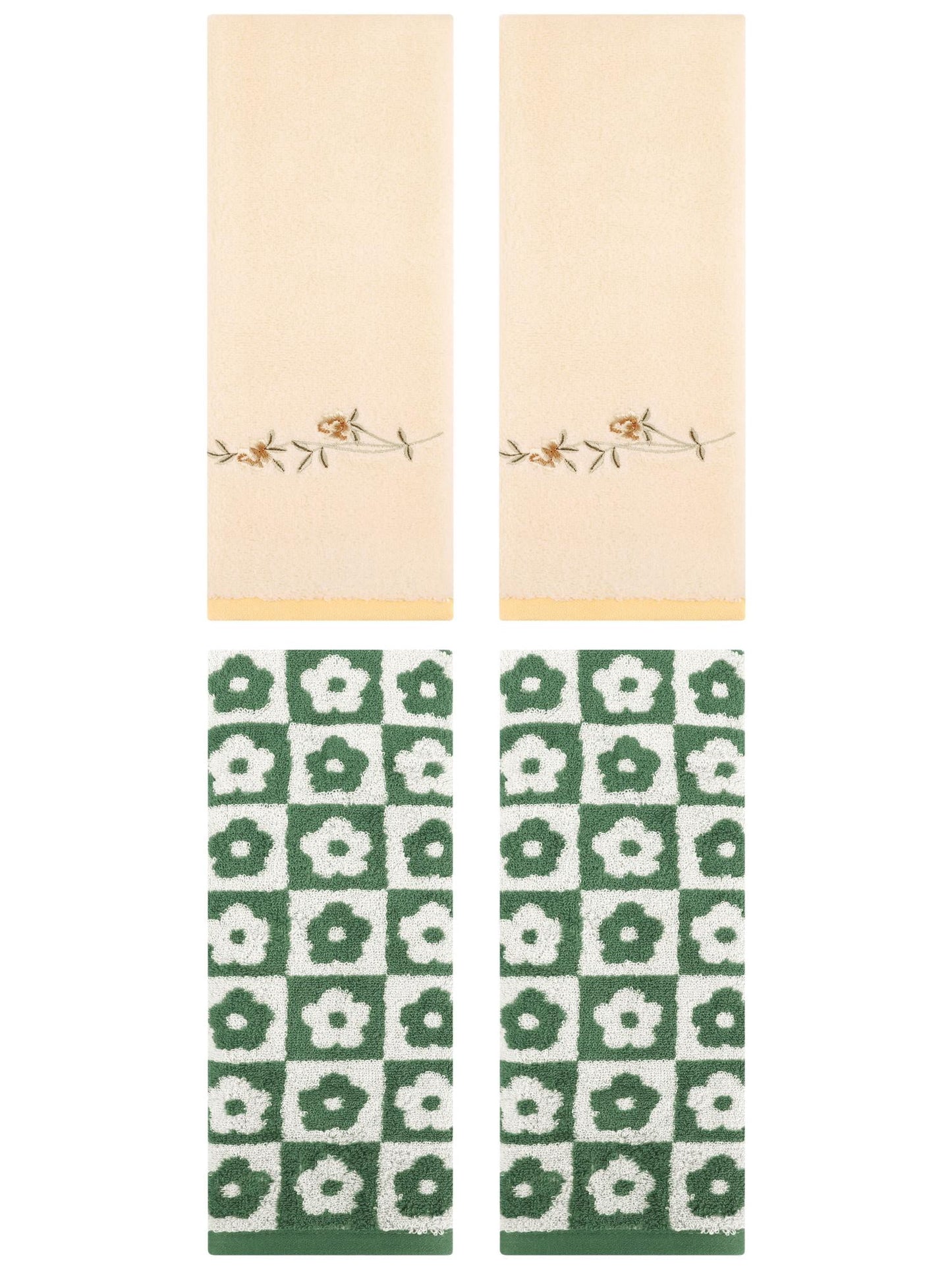 Unique Bargains 4 Pcs Cotton Soft Hand Towel Green/Yellow 14" x 30"/15" x 30"