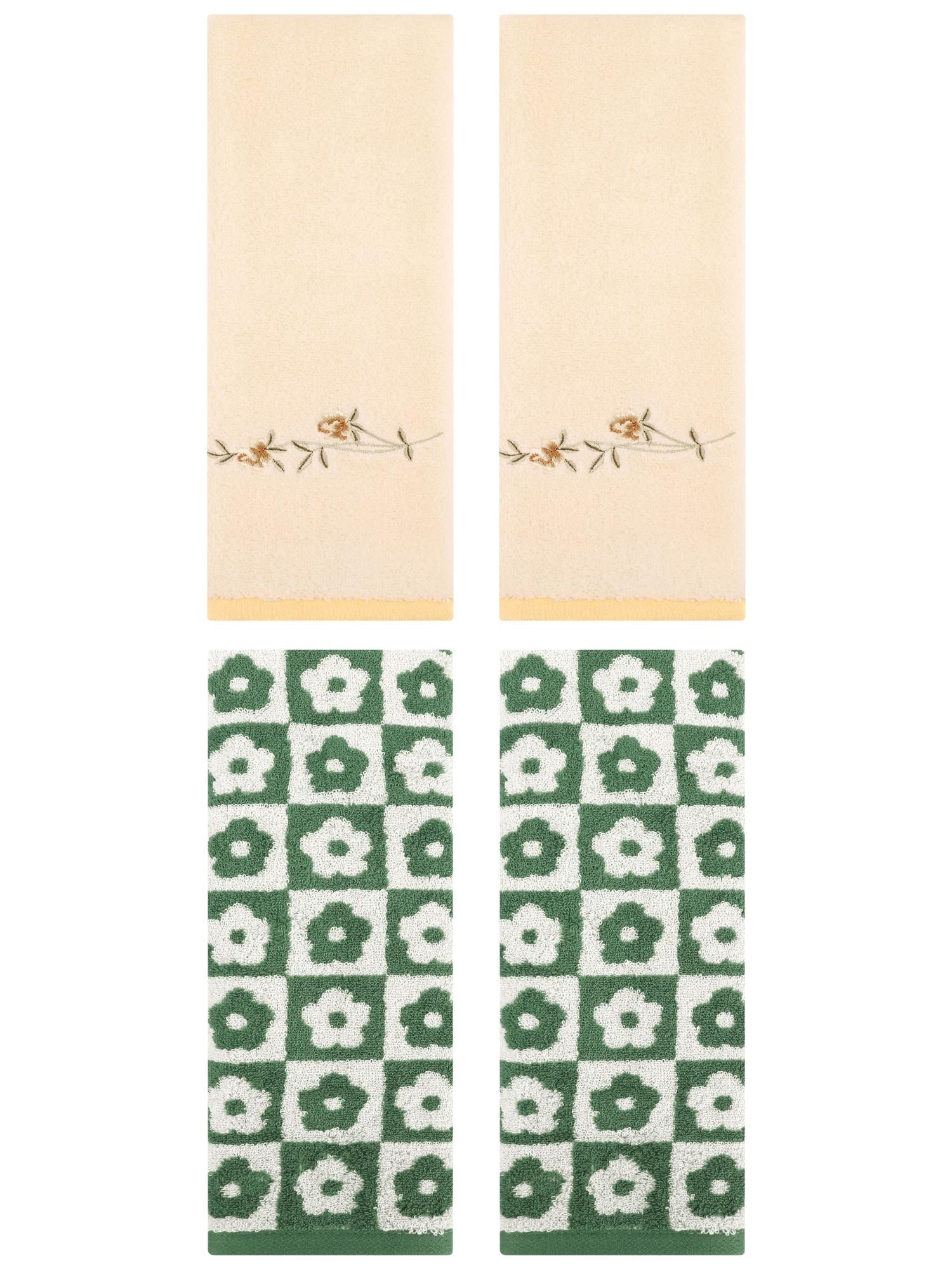 Unique Bargains 4 Pcs Cotton Soft Hand Towel Green/Yellow 14" x 30"/15" x 30"