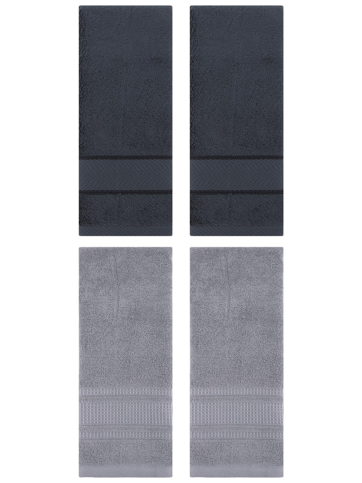 Unique Bargains 4 Pcs Cotton Soft Hand Towel Set Dark Grey/Grey 14" x 30"/13" x 29"