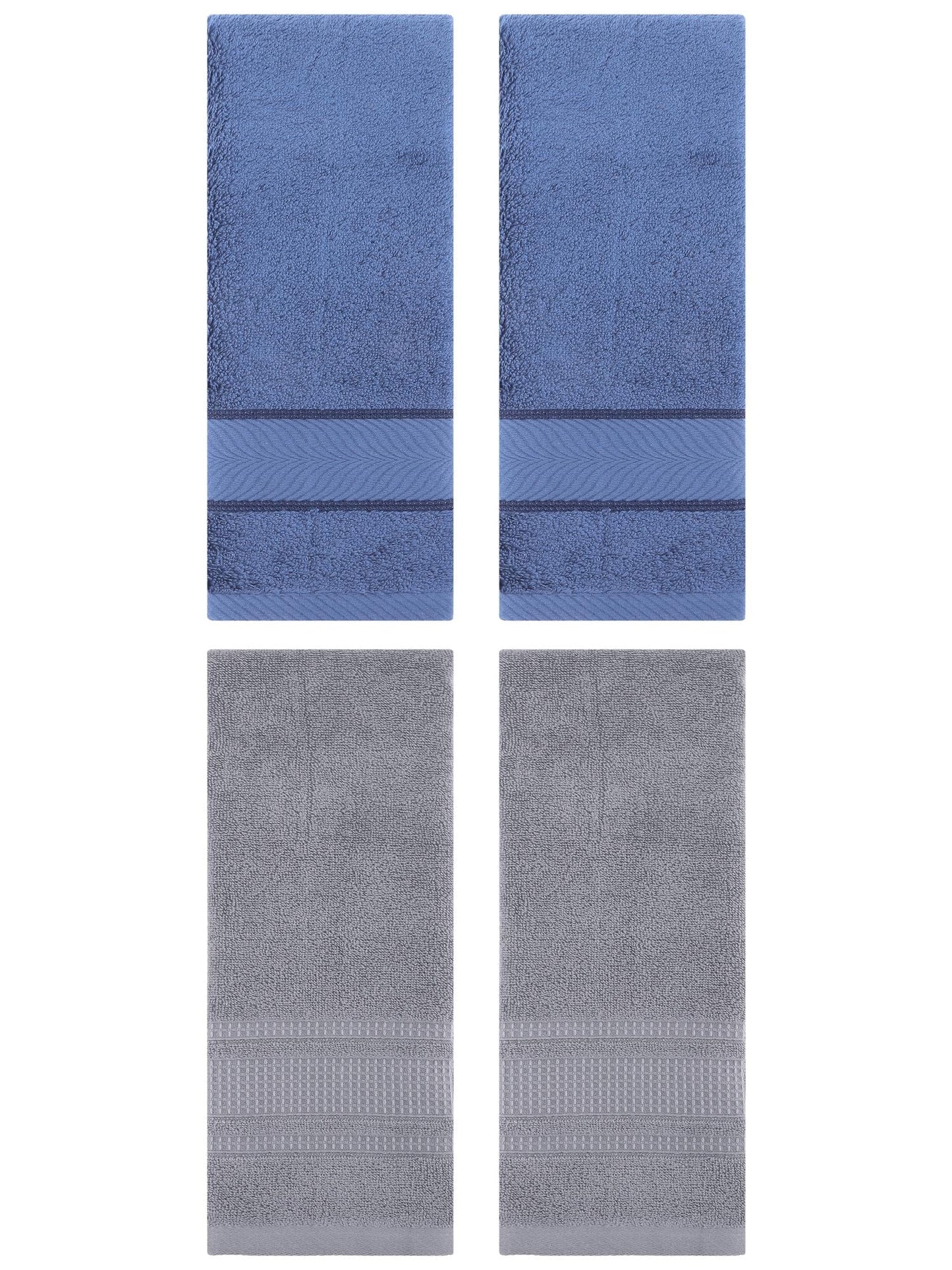 Unique Bargains 4 Pcs Cotton Soft Hand Towel Set Light Blue/Grey 14" x 30"/13" x 29"