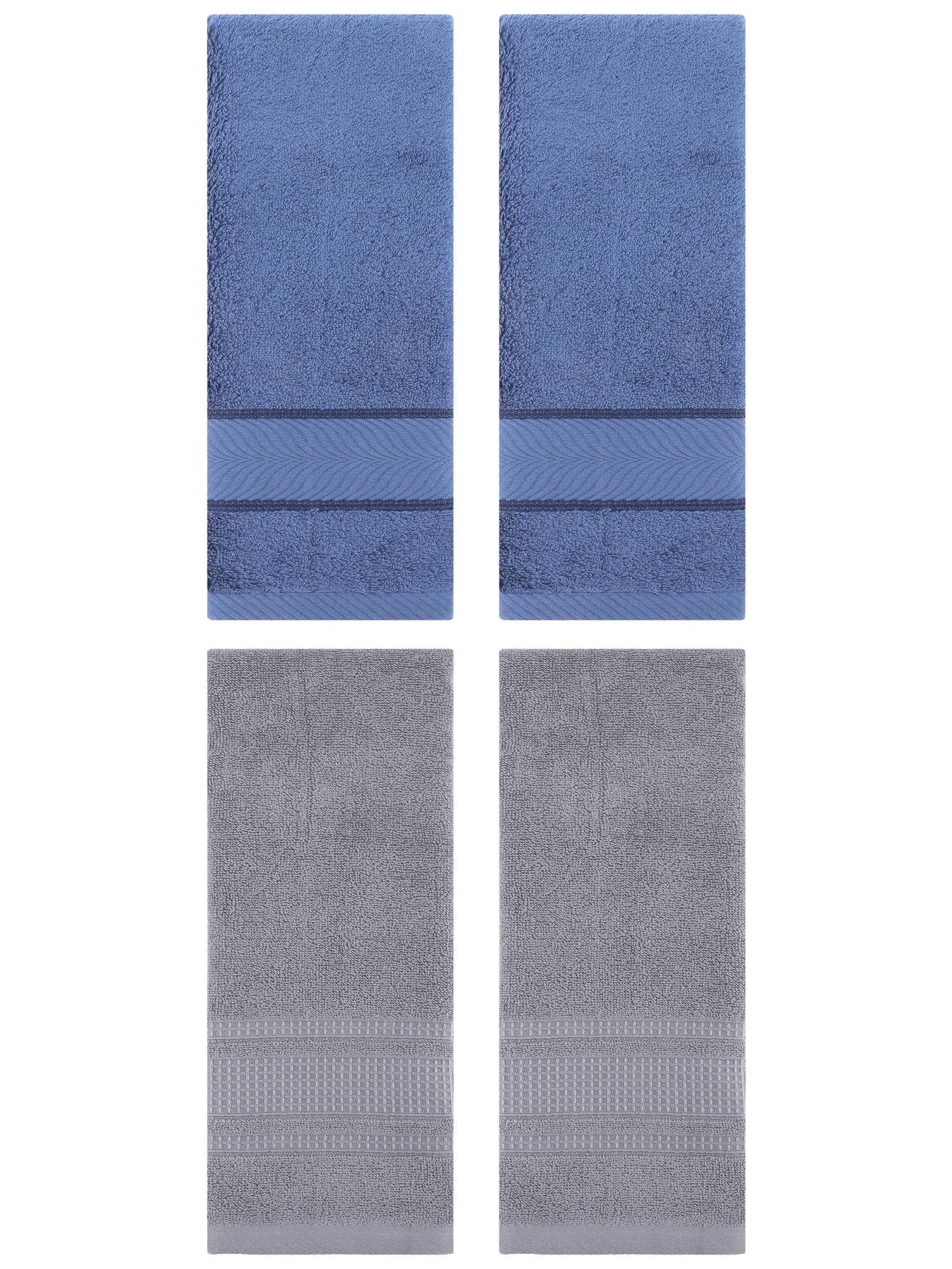Unique Bargains 4 Pcs Cotton Soft Hand Towel Set Light Blue/Grey 14" x 30"/13" x 29"