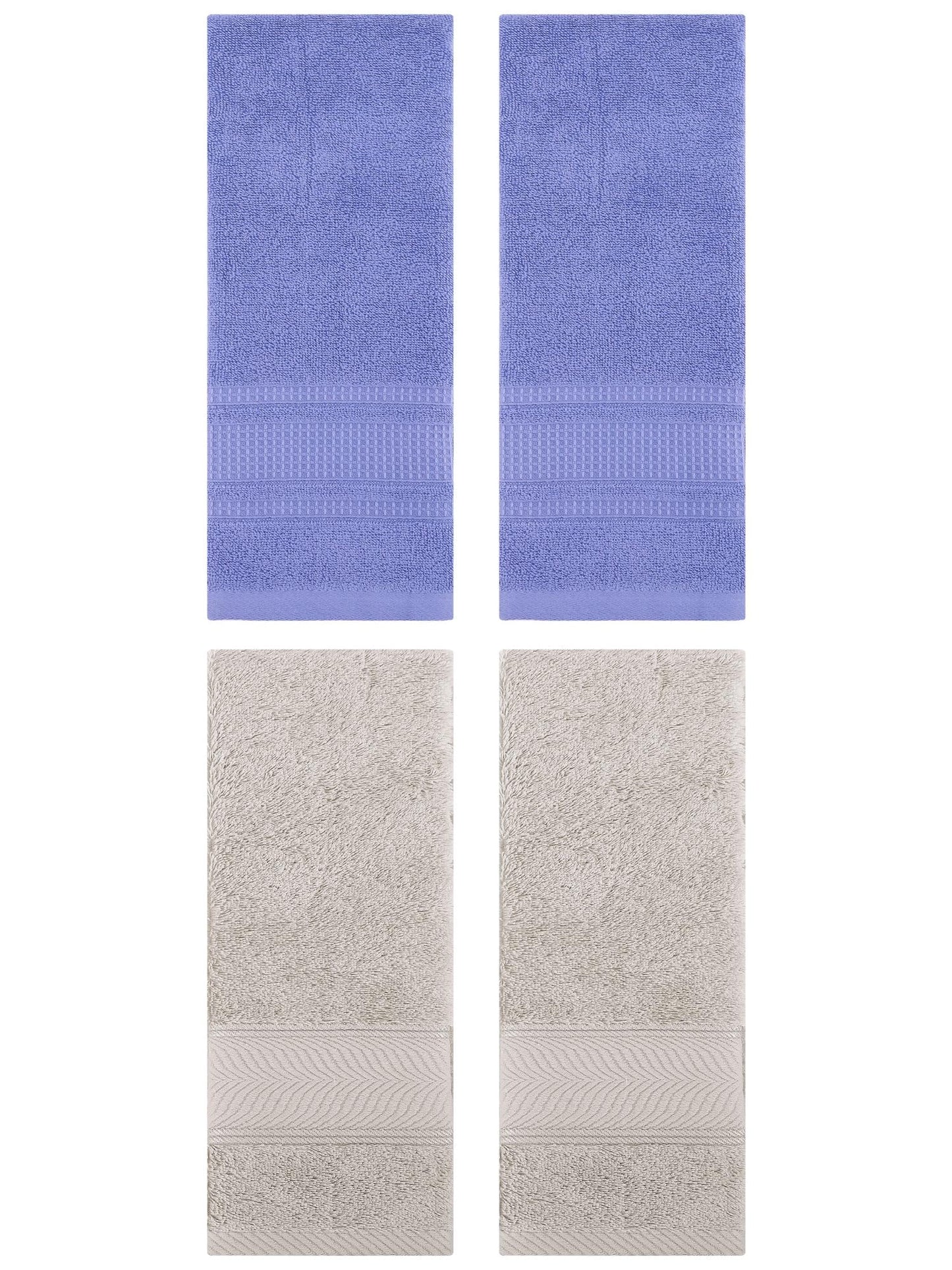 Unique Bargains 4 Pcs Cotton Soft Hand Towel Set Light Brown/Dark Blue 14" x 30"/13" x 29"