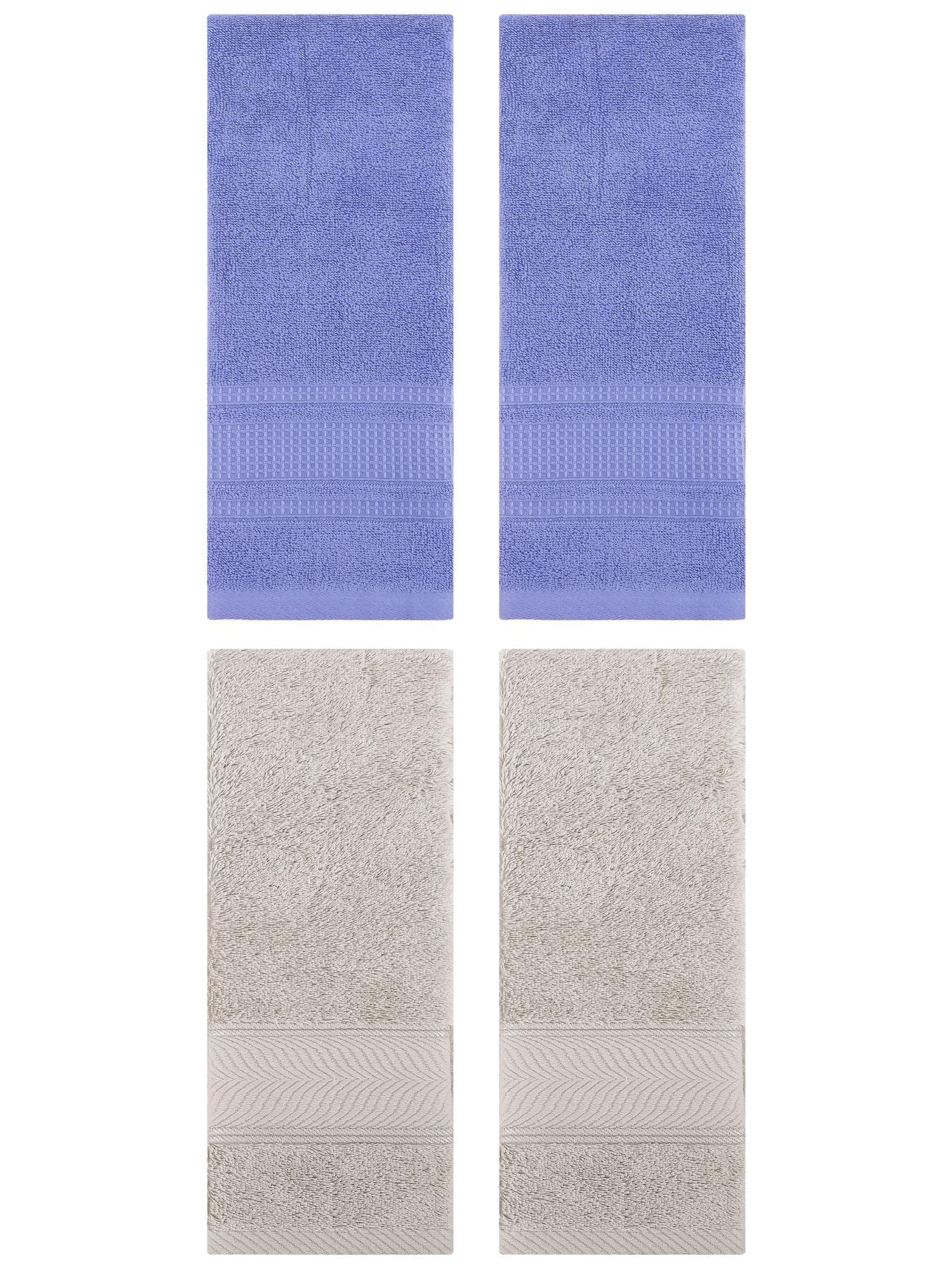 Unique Bargains 4 Pcs Cotton Soft Hand Towel Set Light Brown/Dark Blue 14" x 30"/13" x 29"
