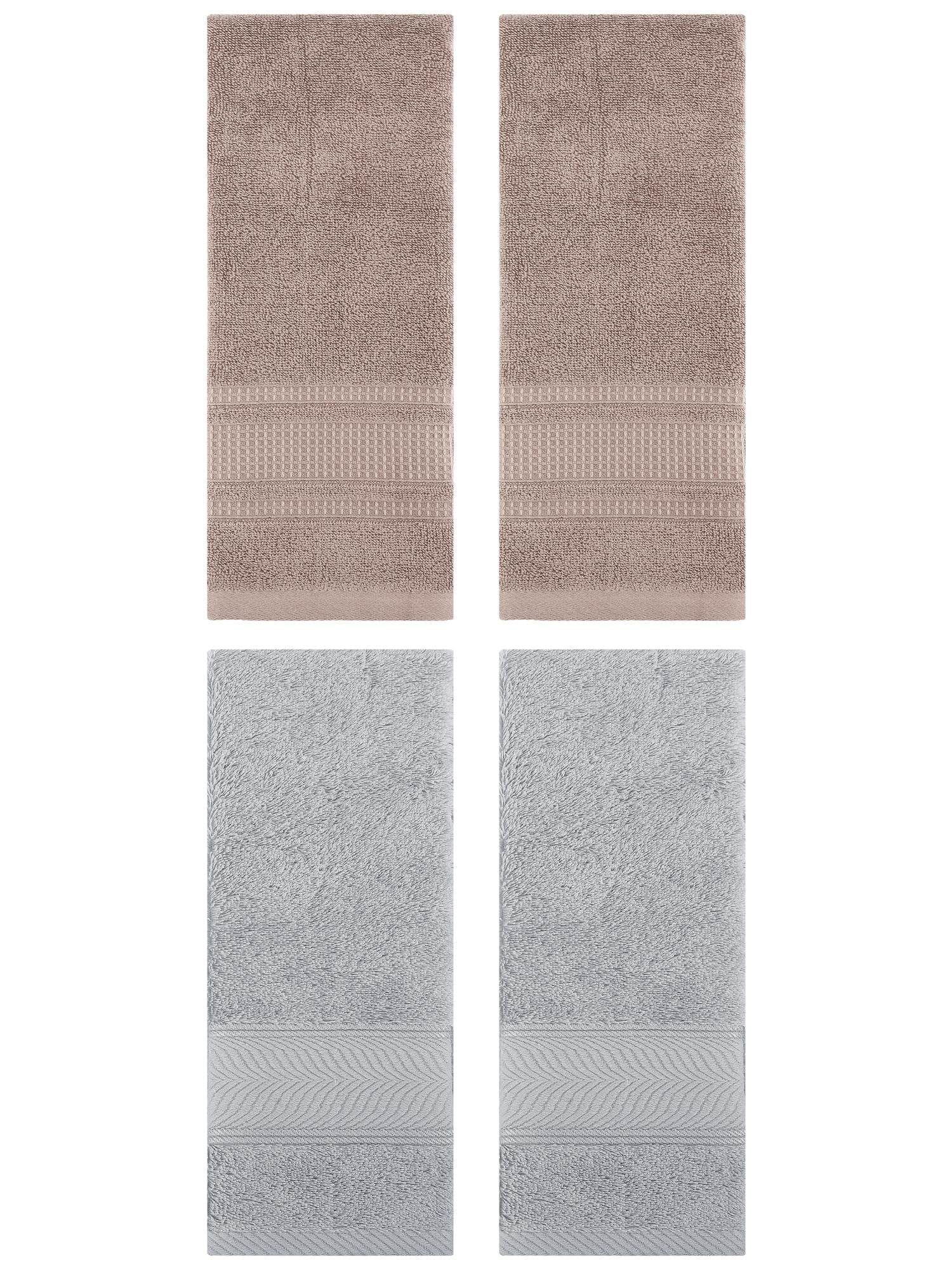 Unique Bargains 4 Pcs Cotton Soft Hand Towel Set Light Grey/Brown 14" x 30"/13" x 29"