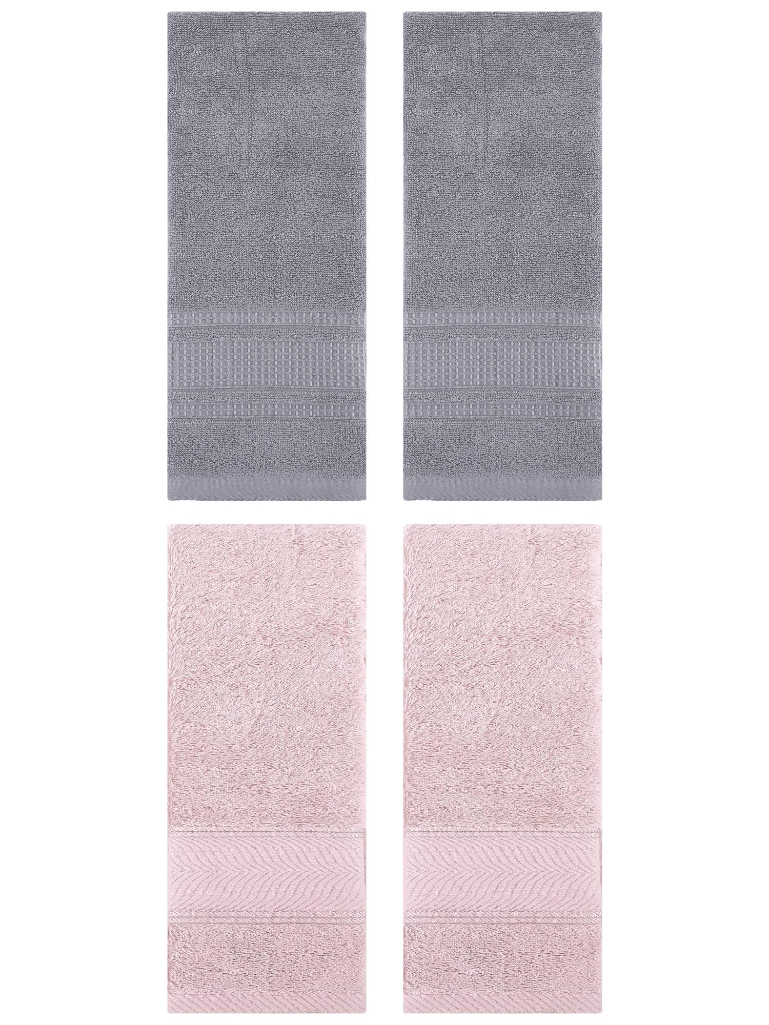 Unique Bargains 4 Pcs Cotton Soft Hand Towel Set Light Pink/Grey 14" x 30"/13" x 29"