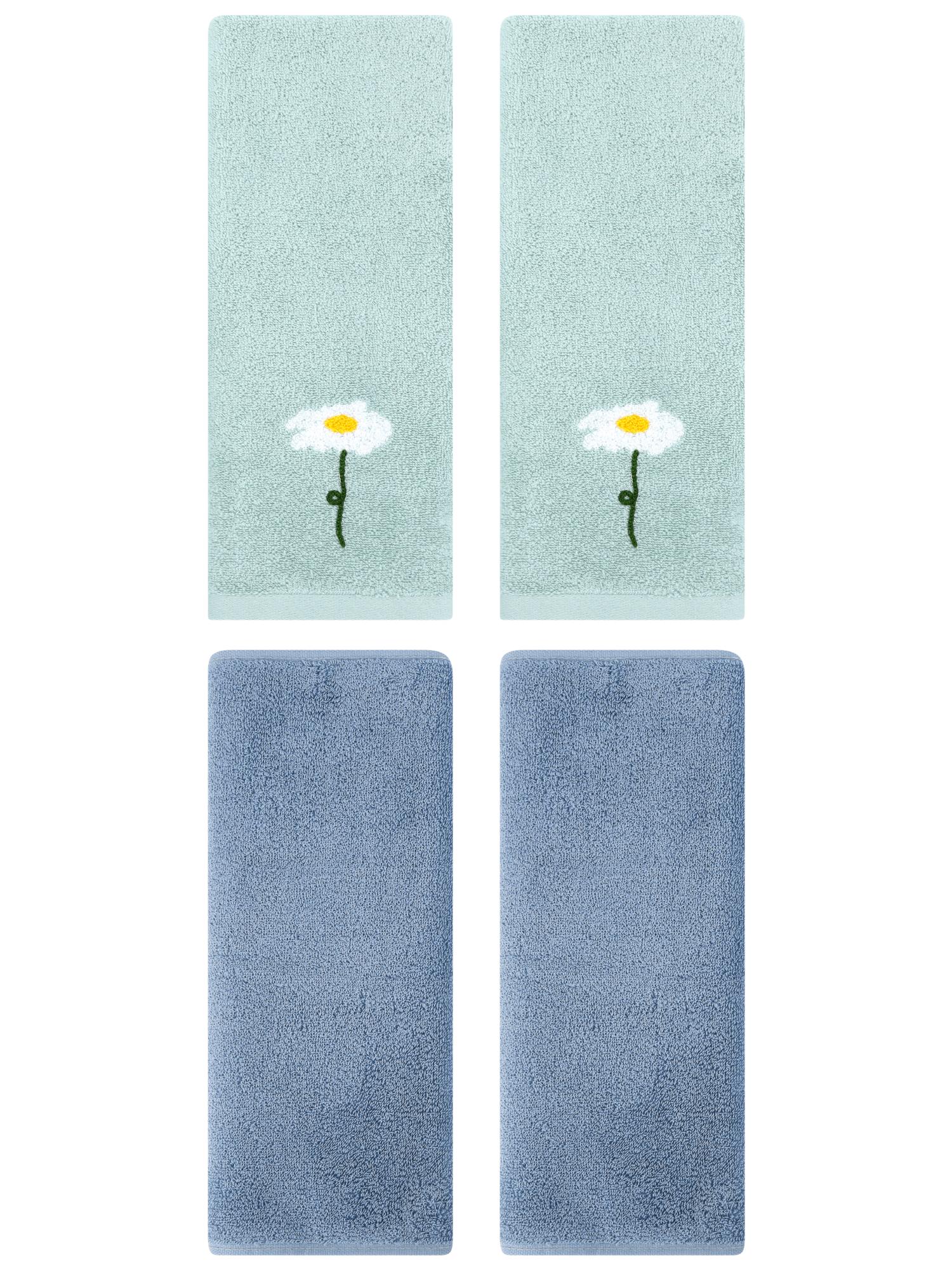 Unique Bargains 4 Pcs Cotton Soft Hand Towels 13" x 30" Blue/Light Steel Blue