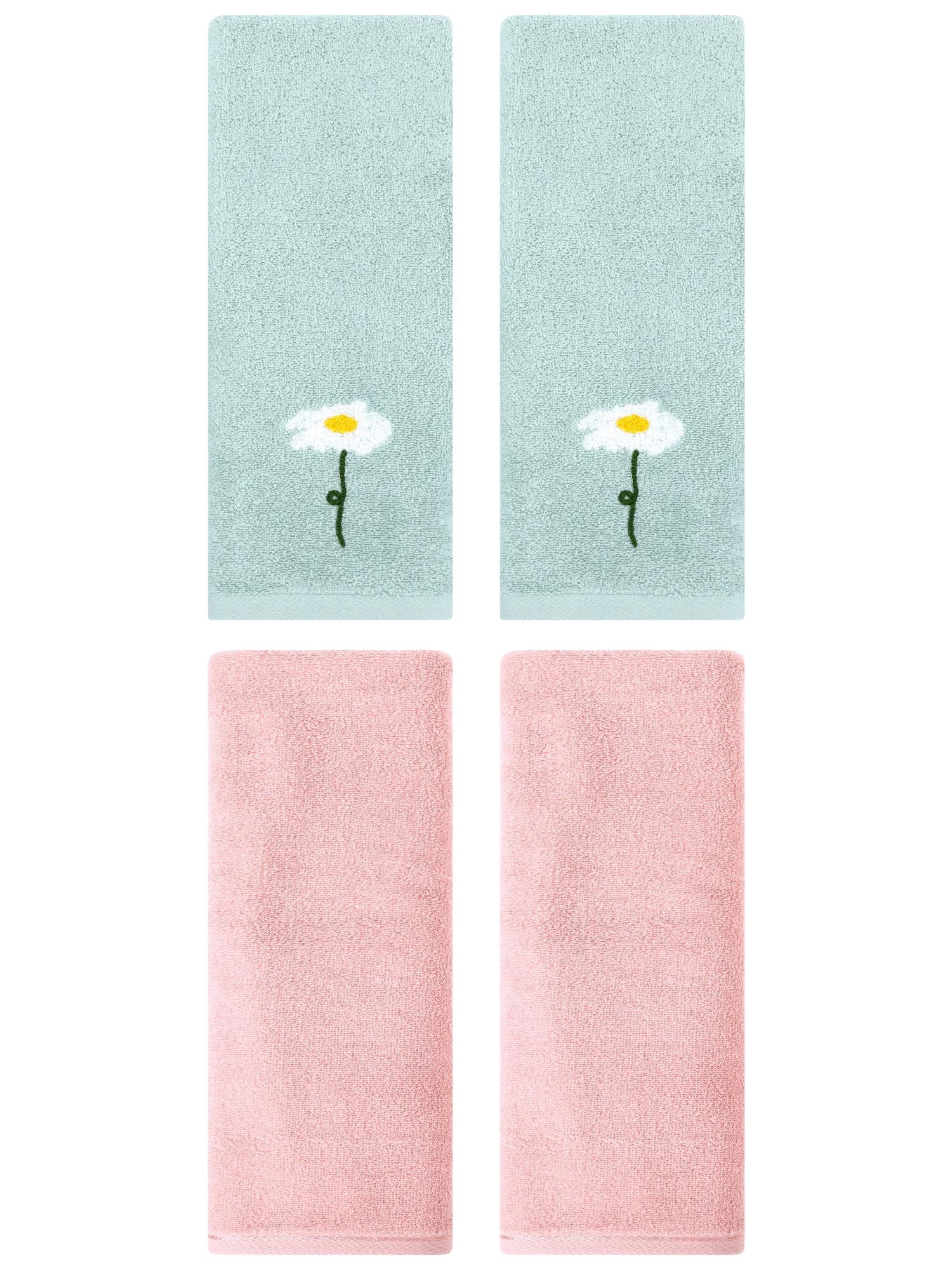 Unique Bargains 4 Pcs Cotton Soft Hand Towels 13" x 30" Blue/Pink