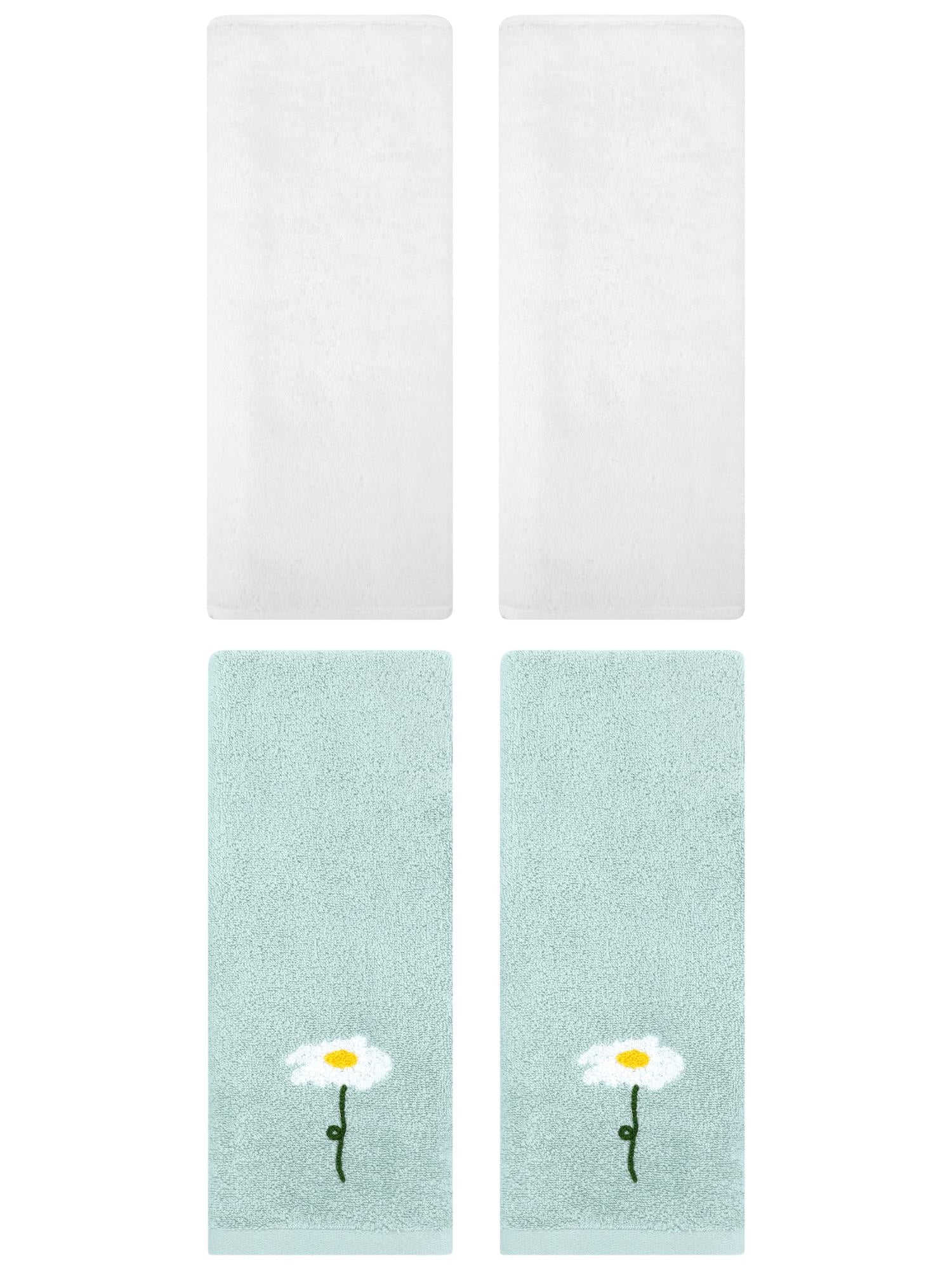 Unique Bargains 4 Pcs Cotton Soft Hand Towels 13" x 30" Blue/White
