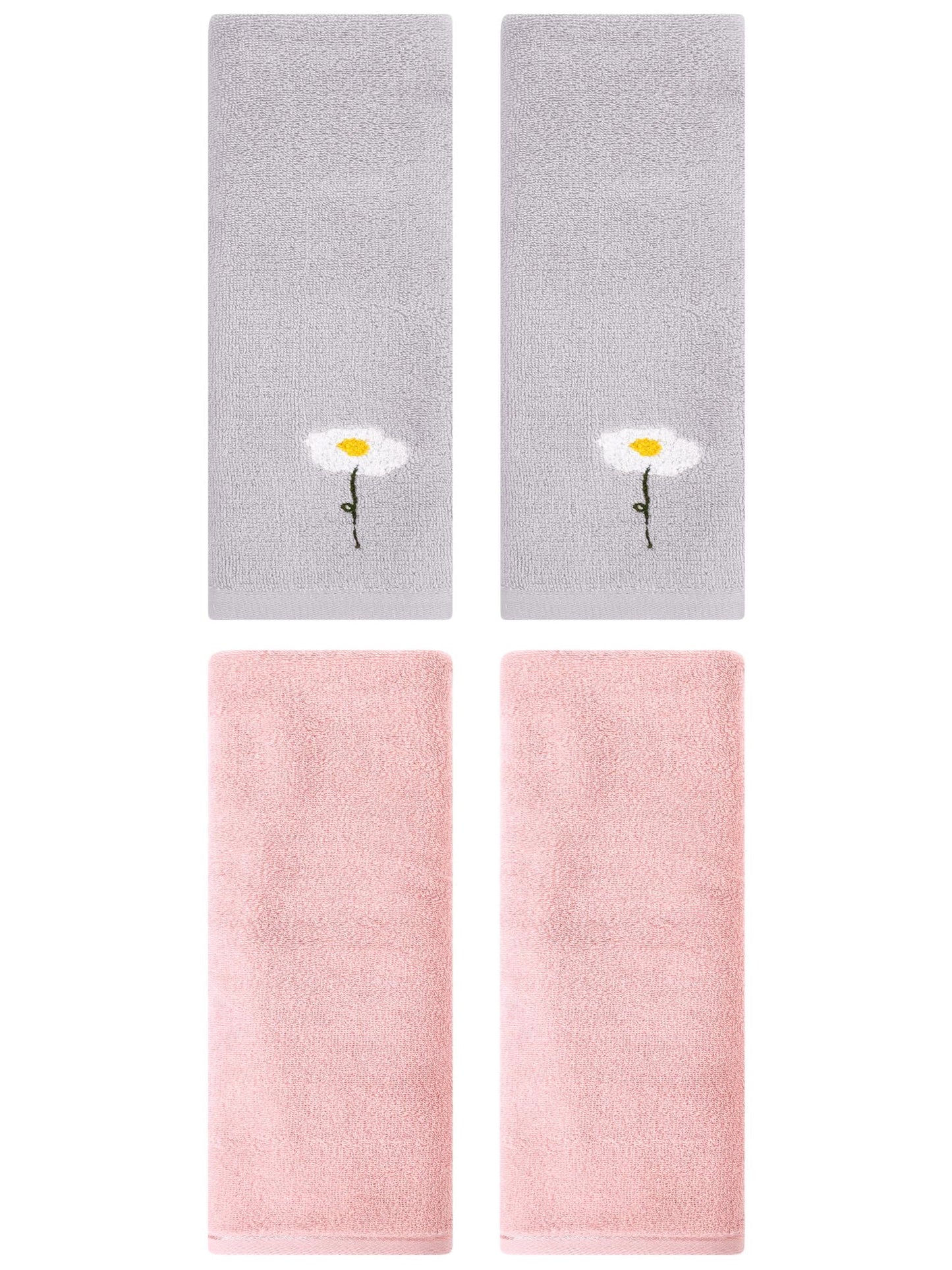 Unique Bargains 4 Pcs Cotton Soft Hand Towels 13" x 30" Grey/Pink