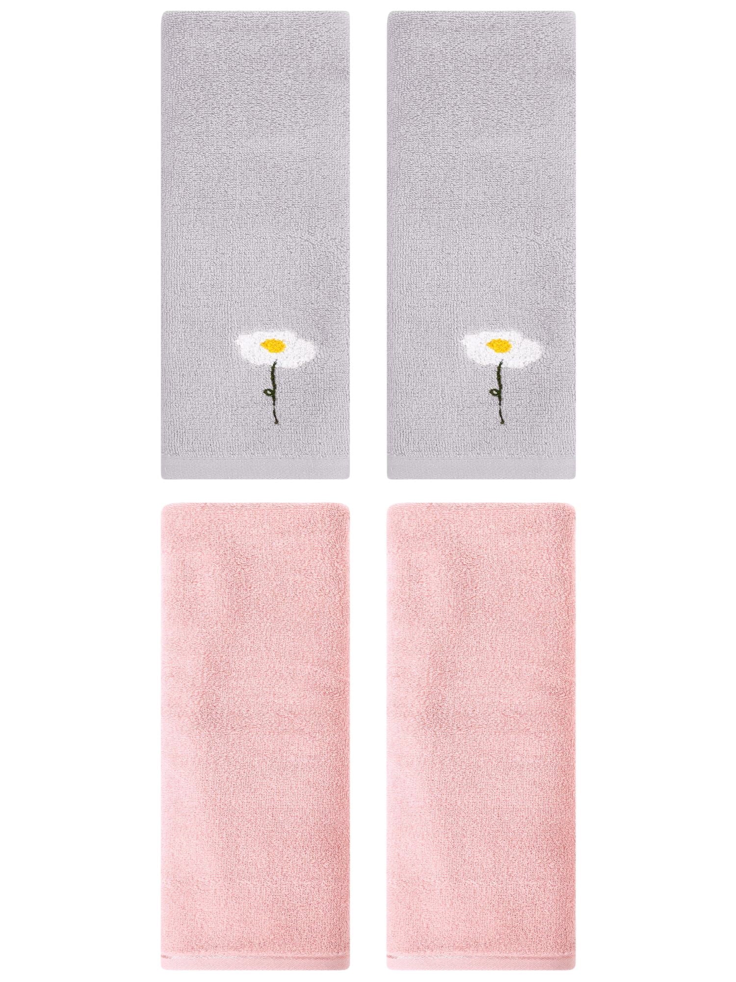 Unique Bargains 4 Pcs Cotton Soft Hand Towels 13" x 30" Grey/Pink