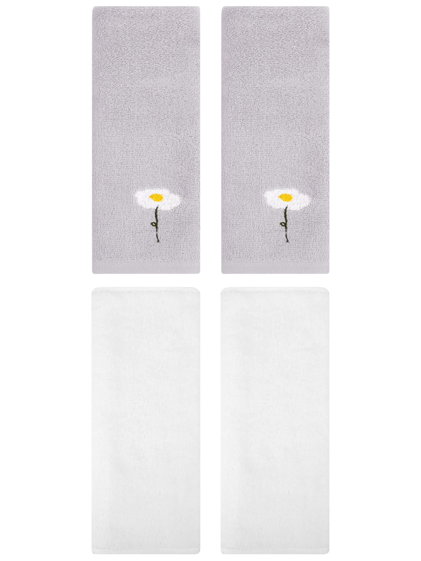 Unique Bargains 4 Pcs Cotton Soft Hand Towels 13" x 30" Grey/White