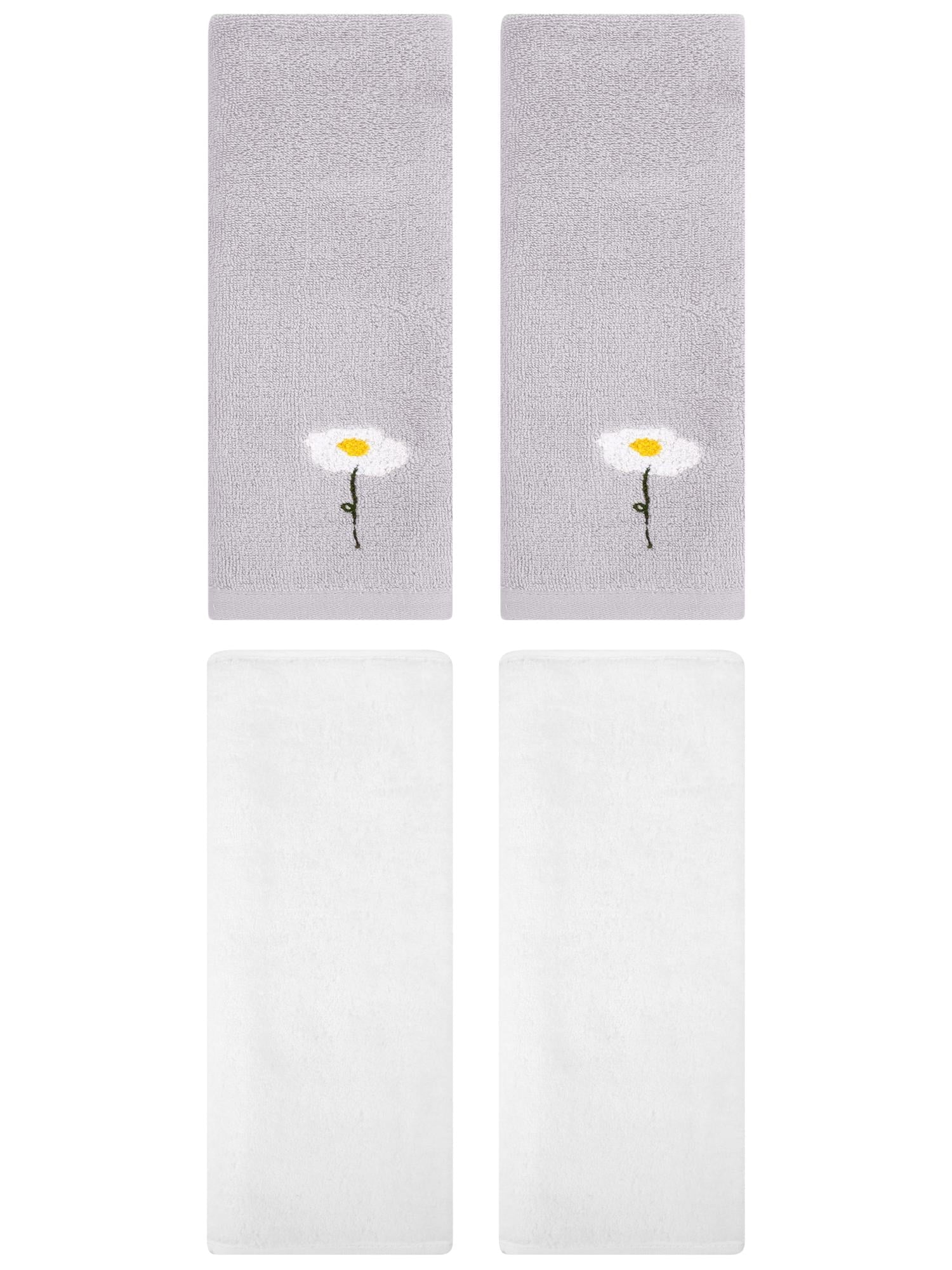 Unique Bargains 4 Pcs Cotton Soft Hand Towels 13" x 30" Grey/White