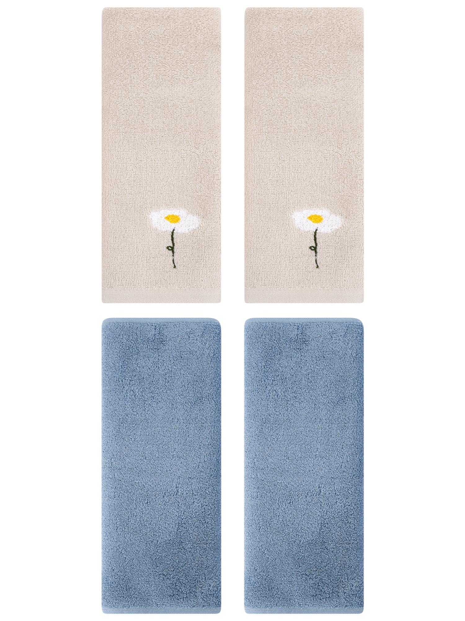 Unique Bargains 4 Pcs Cotton Soft Hand Towels 13" x 30" Light Brown/Light Steel Blue