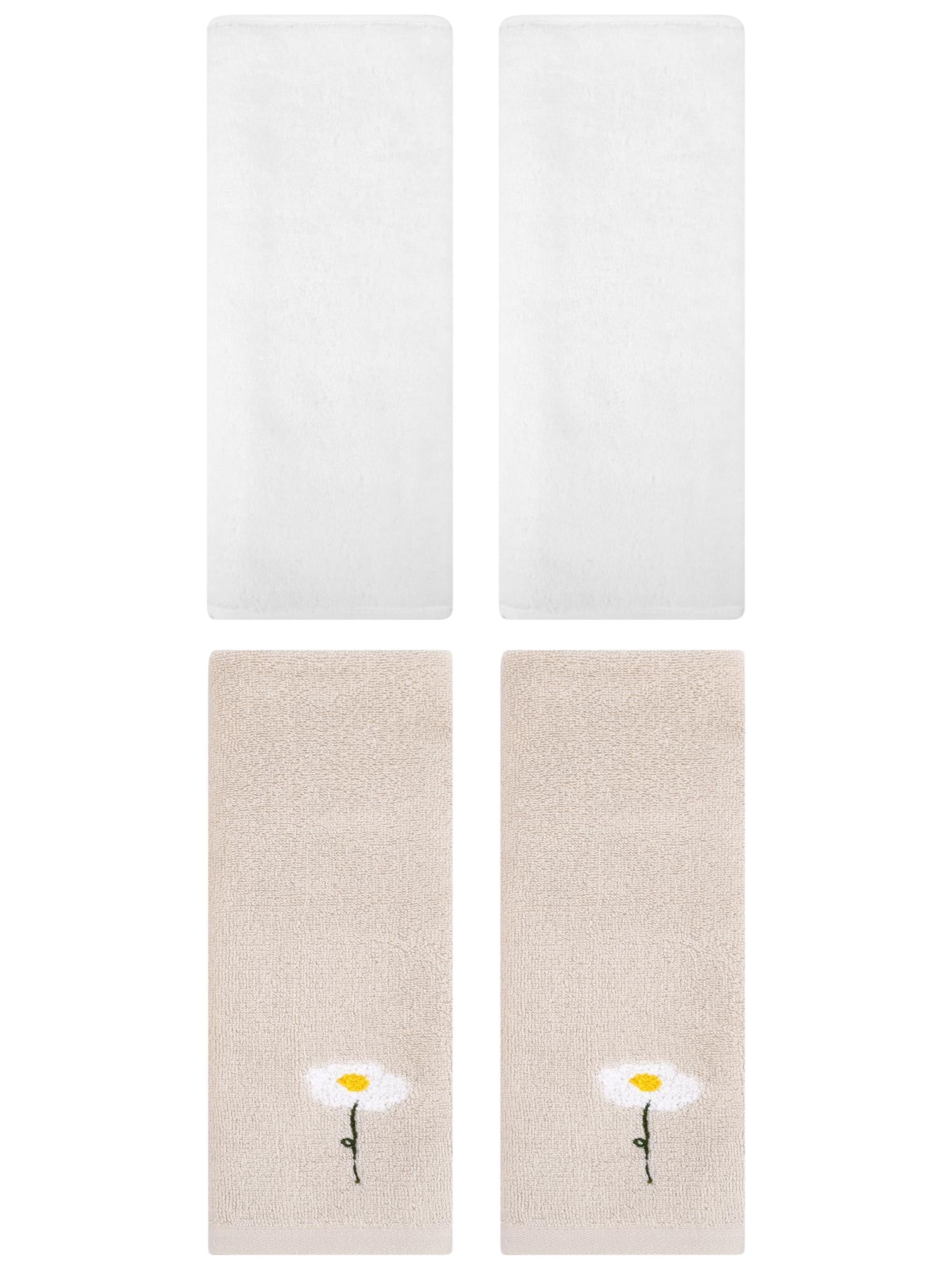 Unique Bargains 4 Pcs Cotton Soft Hand Towels 13" x 30" Light Brown/White