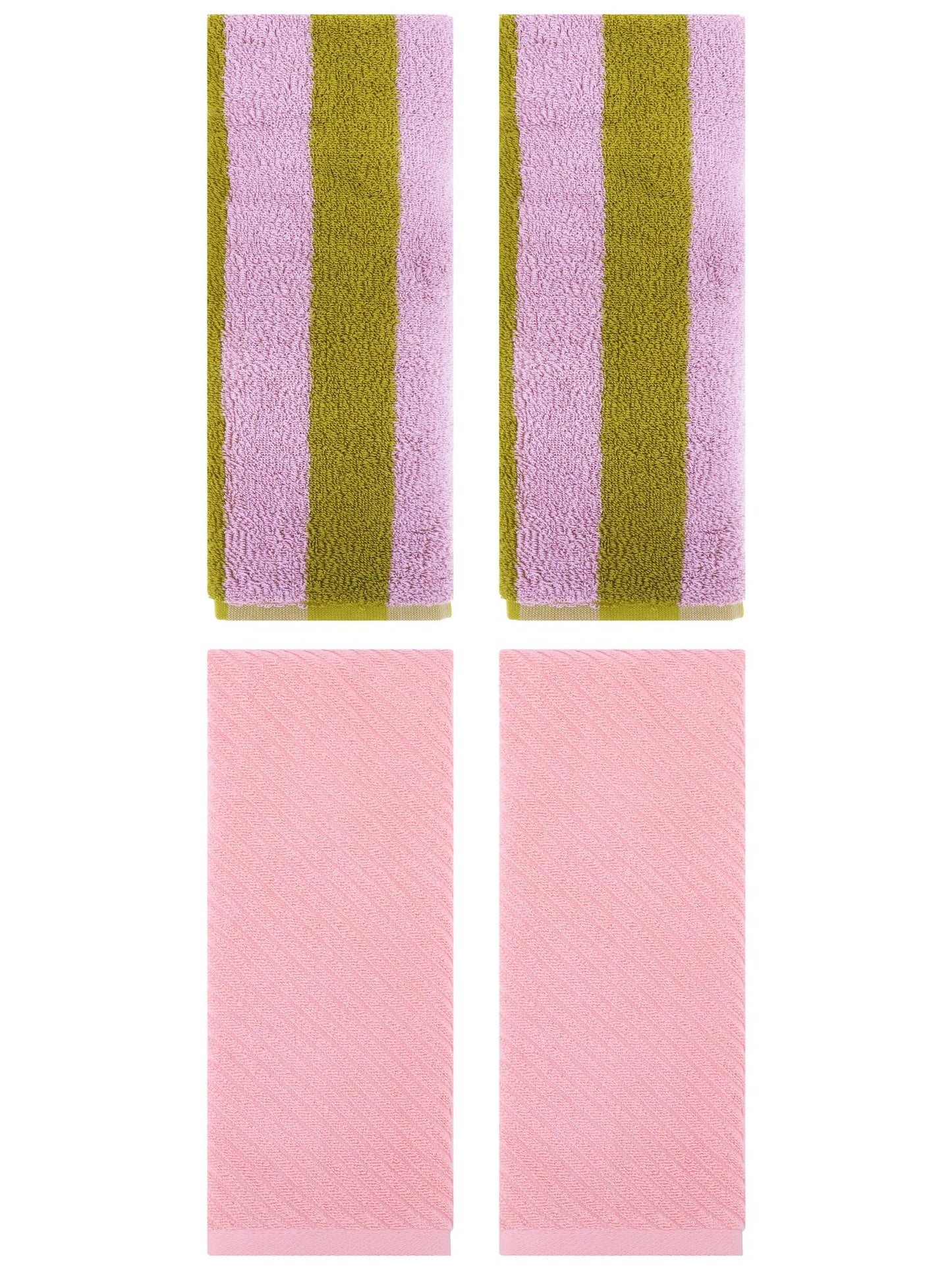 Unique Bargains 4 Pcs Cotton Soft Stripe Hand Towel 14" x 30" Pink Brown/Pink