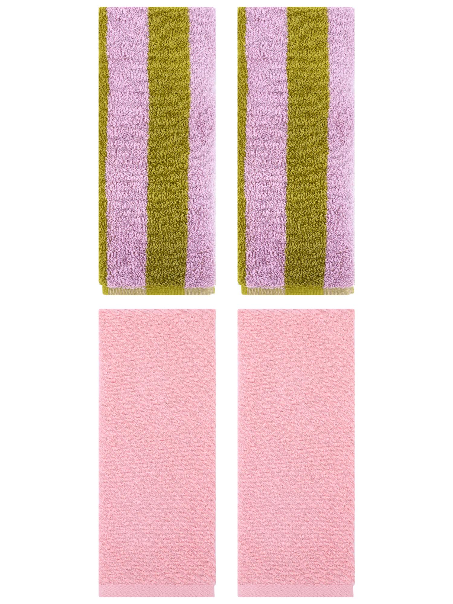 Unique Bargains 4 Pcs Cotton Soft Stripe Hand Towel 14" x 30" Pink Brown/Pink