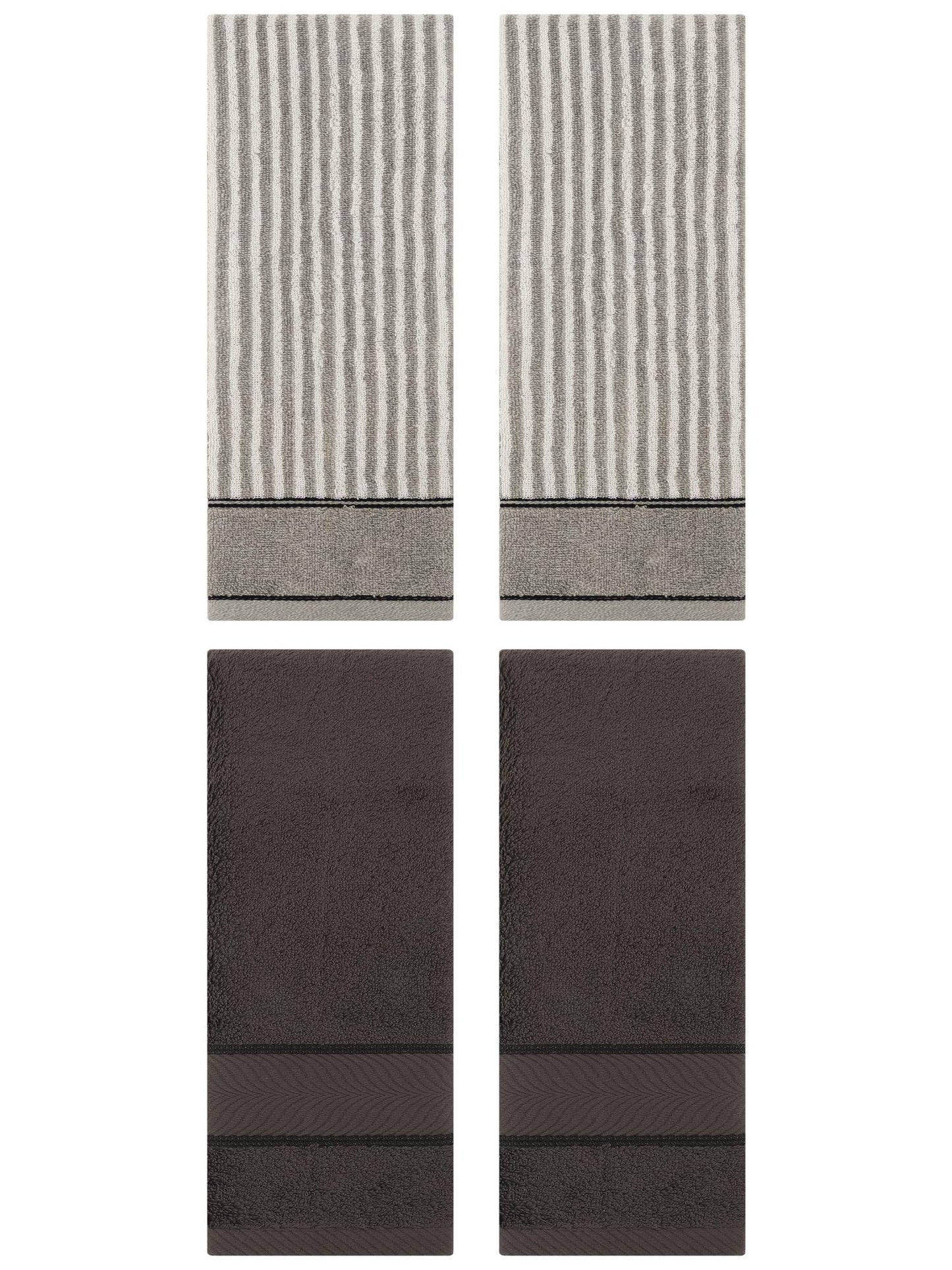Unique Bargains 4 Pcs Cotton Soft Striped Hand Towel Dark Brown/Grey 14" x 30"/13" x 29"