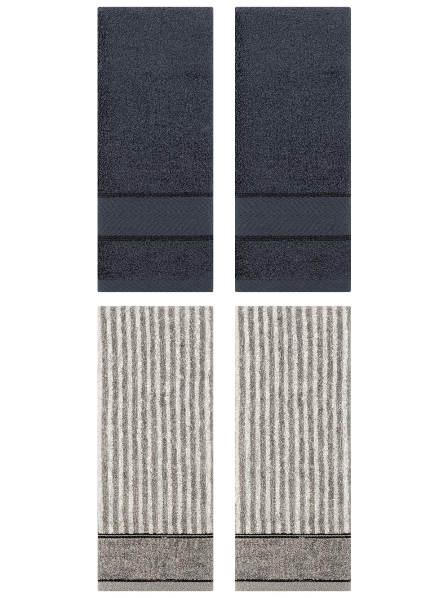 Unique Bargains 4 Pcs Cotton Soft Striped Hand Towel Dark Grey/Grey 14" x 30"/13" x 29"