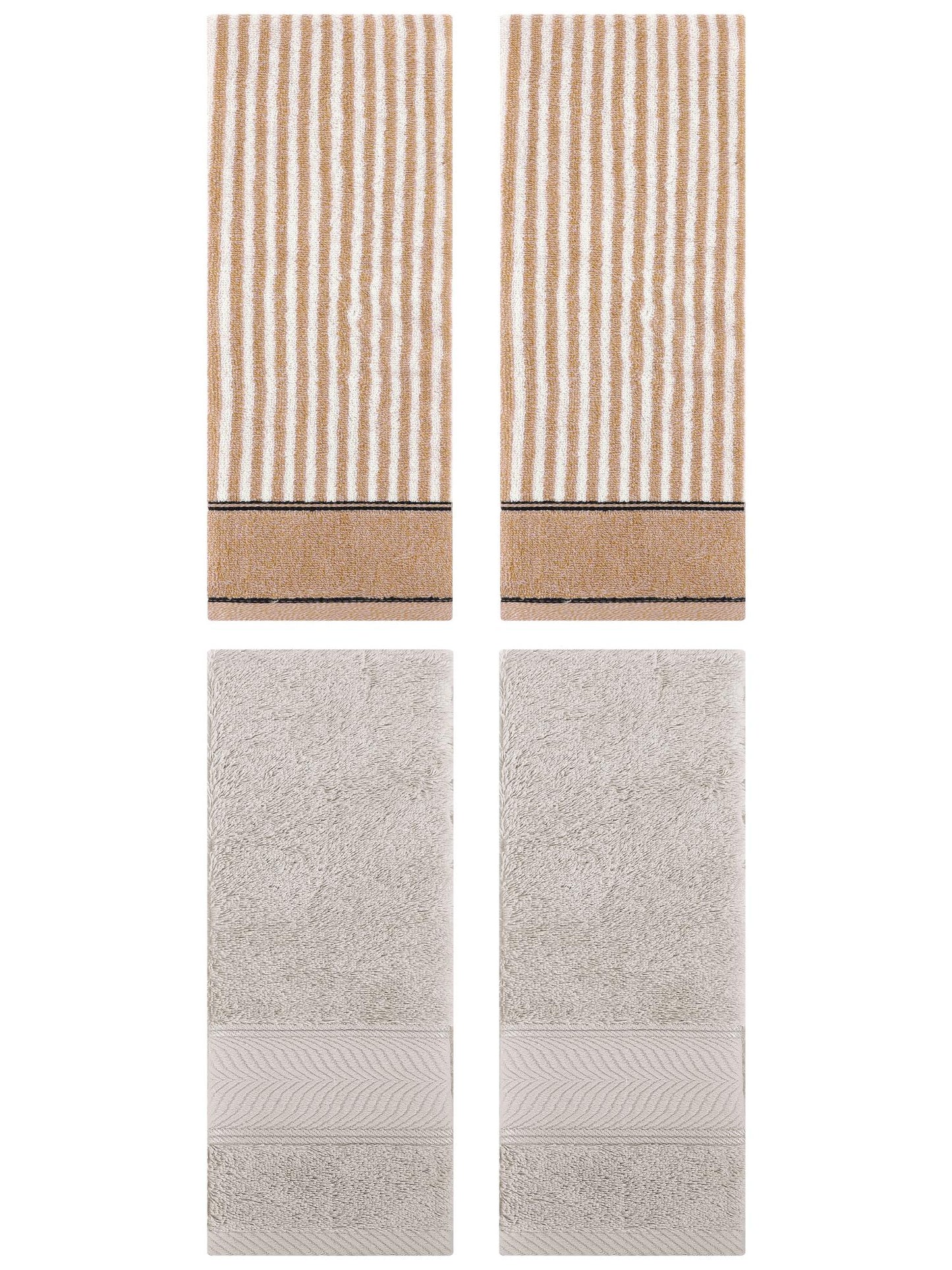 Unique Bargains 4 Pcs Cotton Soft Striped Hand Towel Light Brown/Brown 14" x 30"/13" x 29"