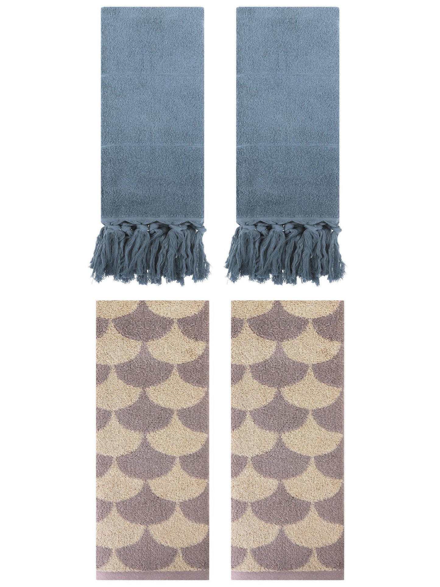 Unique Bargains 4 Pcs Cotton Solid Hand Towels Blue/Brown 14" x 30"/13" x 29"