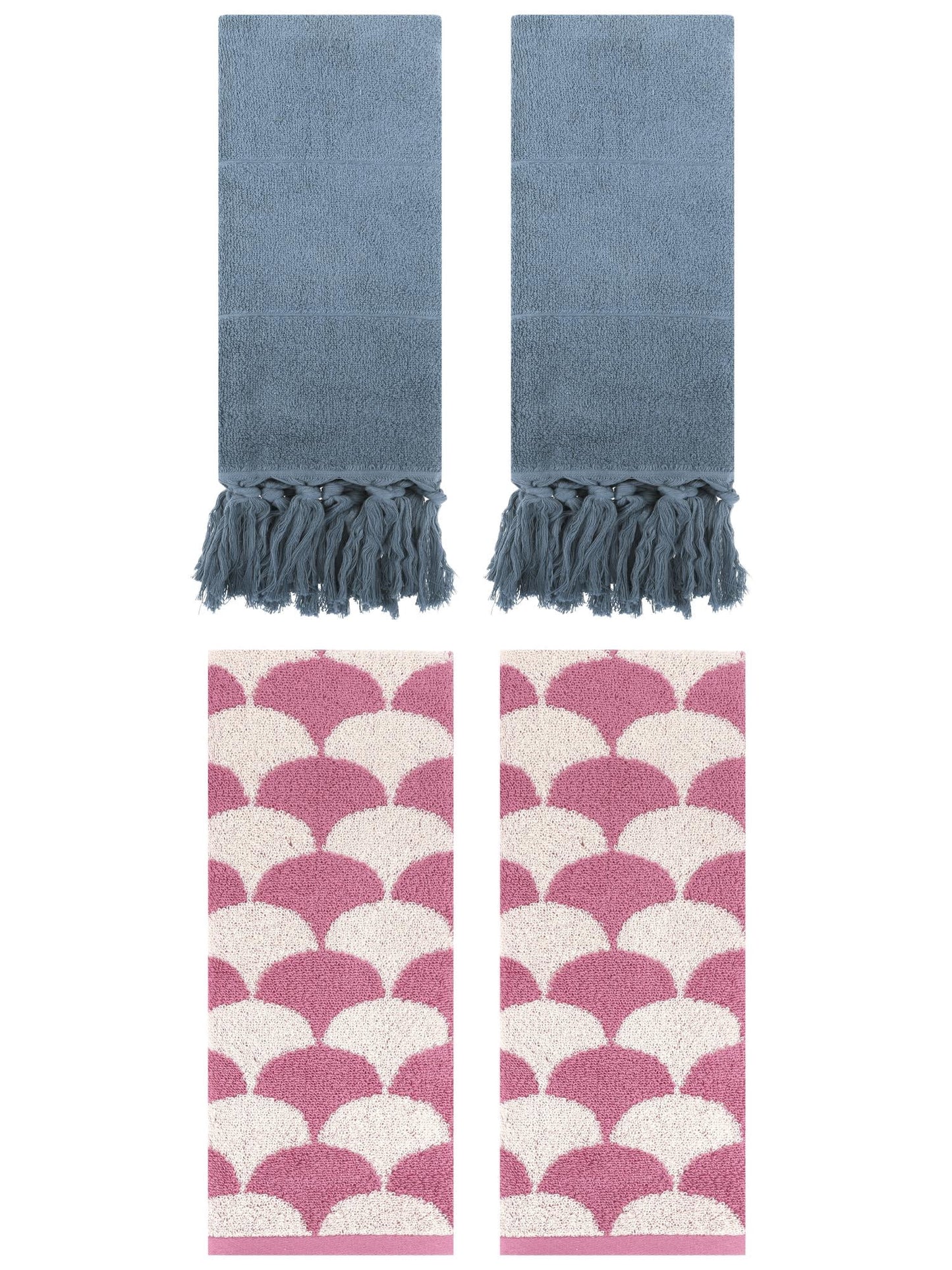 Unique Bargains 4 Pcs Cotton Solid Hand Towels Blue/Pink 14" x 30"/13" x 29"