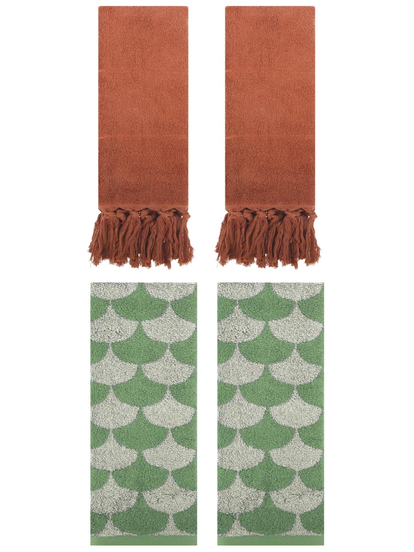 Unique Bargains 4 Pcs Cotton Solid Hand Towels Brown/Green 14" x 30"/13" x 29"