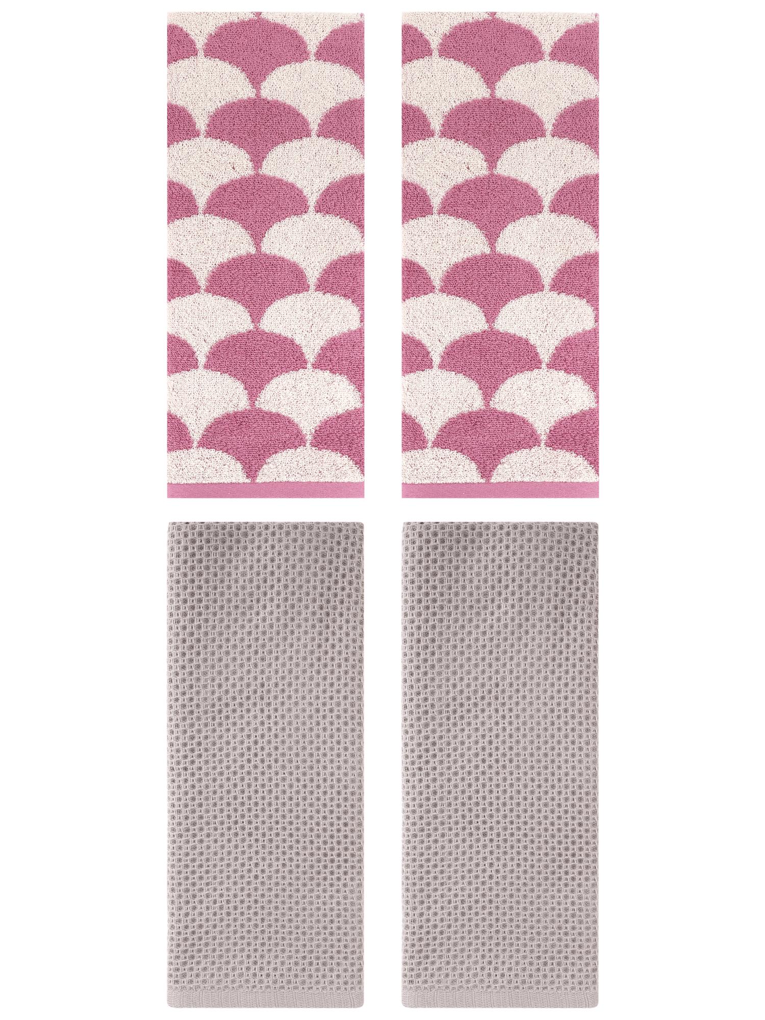 Unique Bargains 4 Pcs Cotton Solid Hand Towels Camel/Pink 13" x 30"/13" x 29"