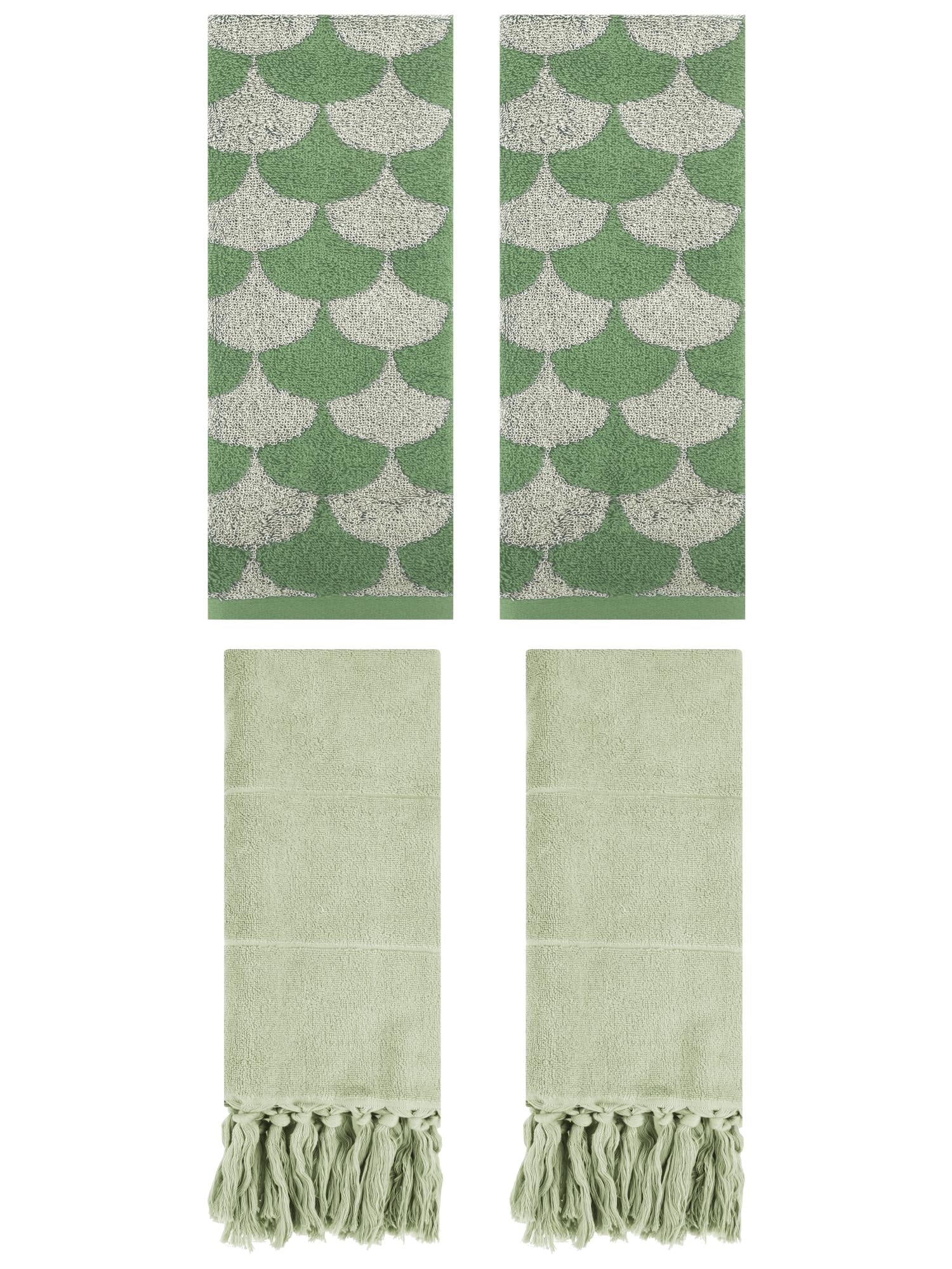 Unique Bargains 4 Pcs Cotton Solid Hand Towels Green 14" x 30"/13" x 29"