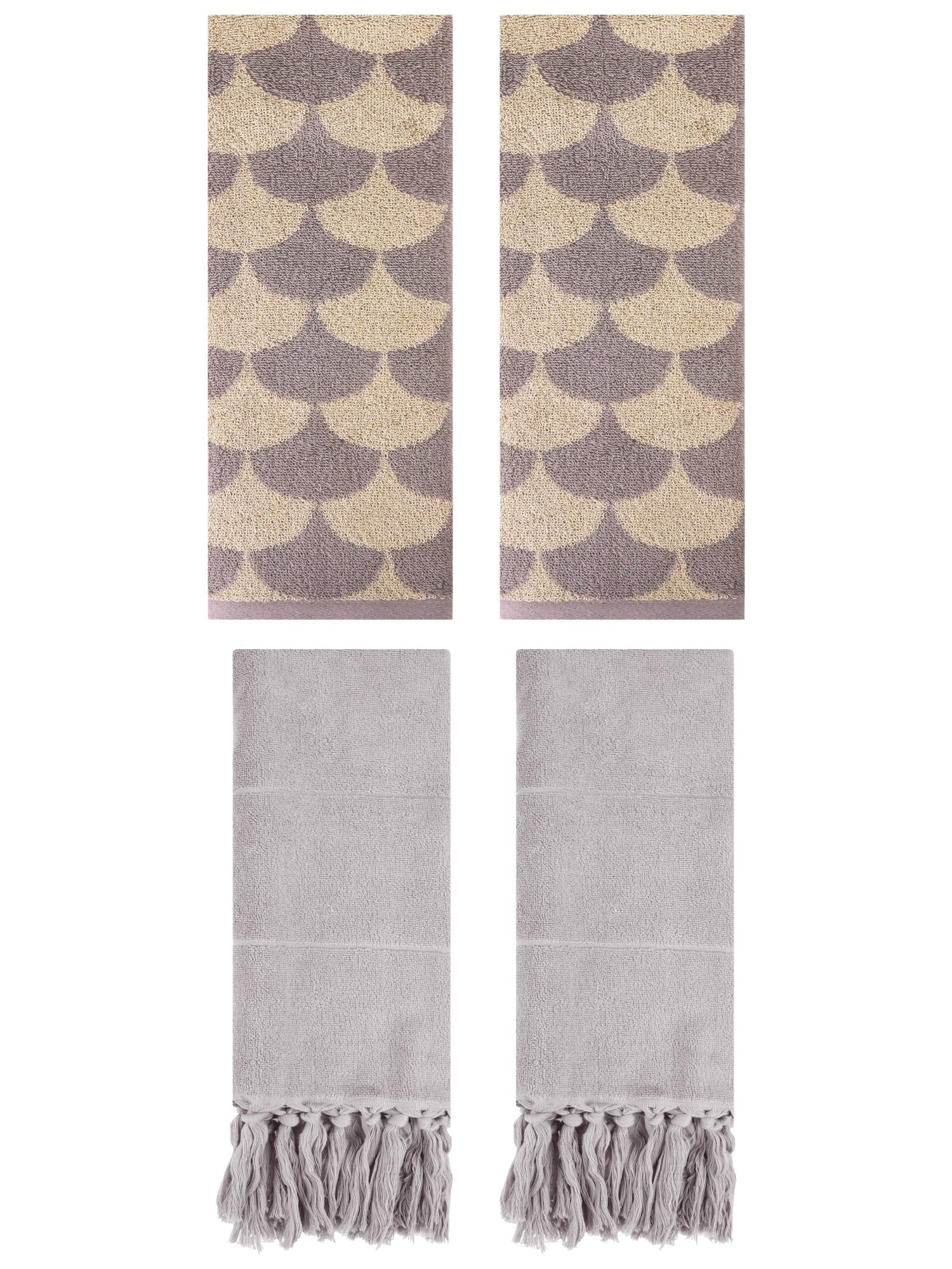 Unique Bargains 4 Pcs Cotton Solid Hand Towels Grey/Brown 14" x 30"/13" x 29"