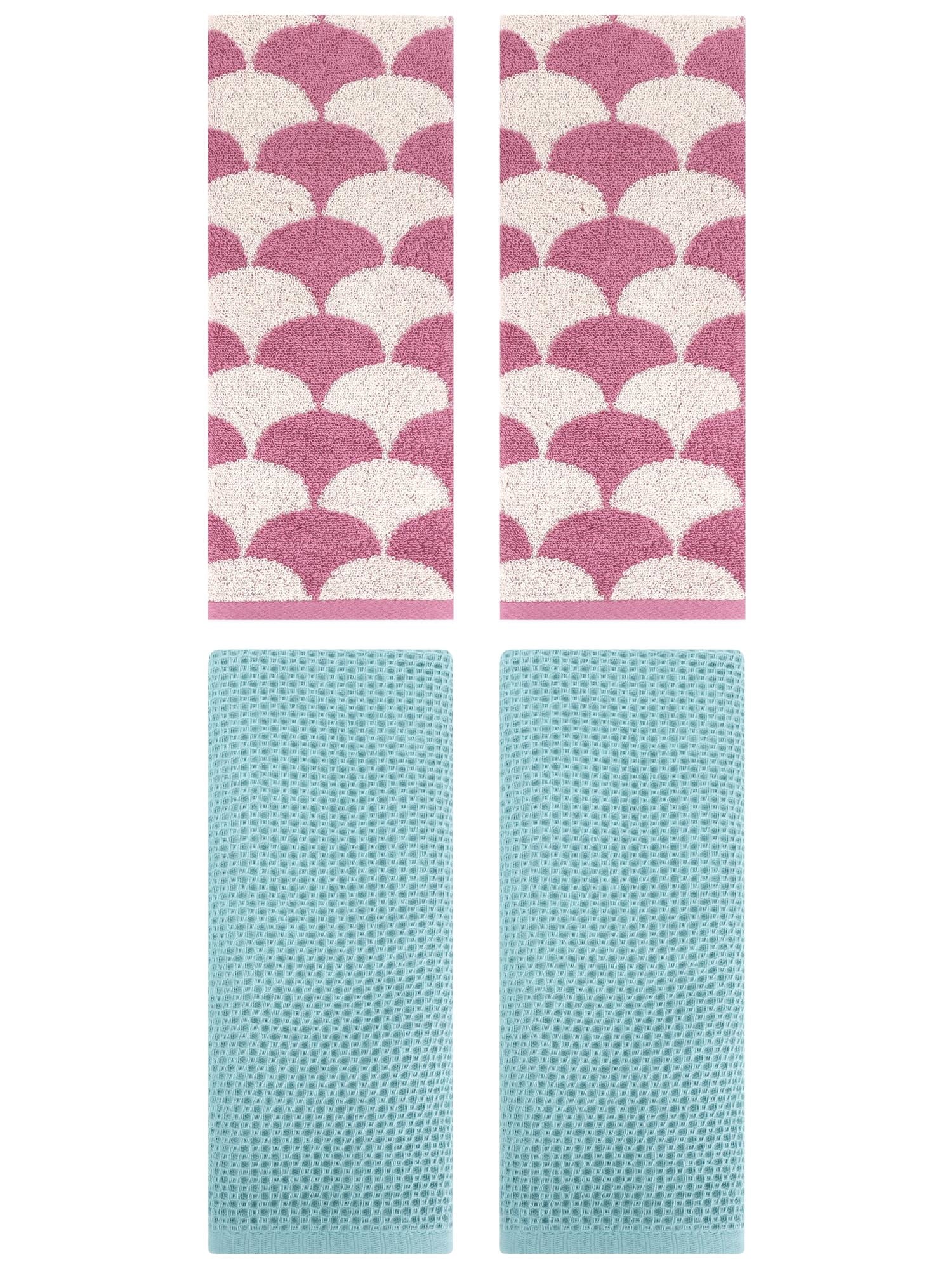 Unique Bargains 4 Pcs Cotton Solid Hand Towels Light Blue/Pink 13" x 30"/13" x 29"