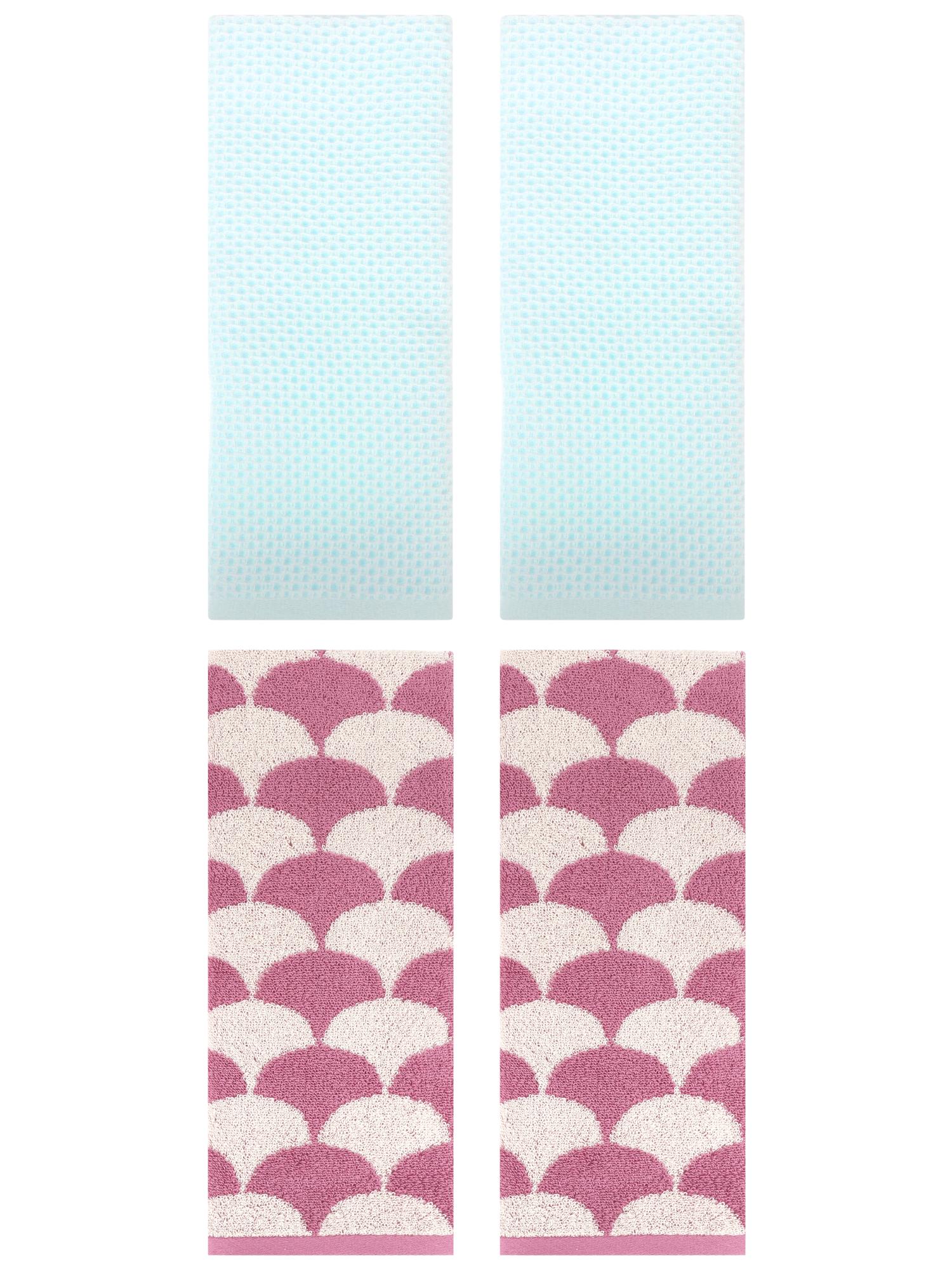 Unique Bargains 4 Pcs Cotton Solid Hand Towels Light Cyan/Pink 13" x 30"/13" x 29"