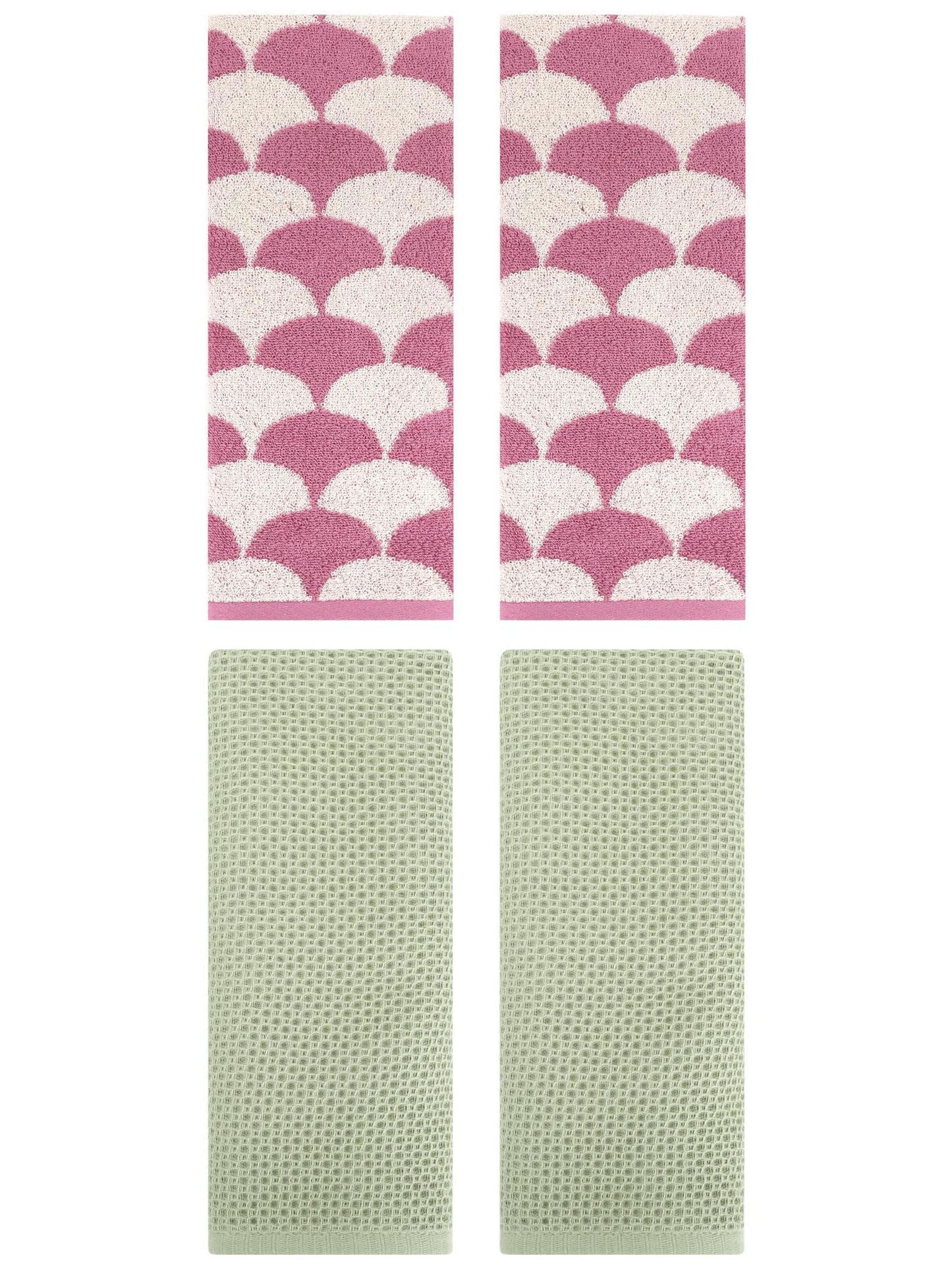 Unique Bargains 4 Pcs Cotton Solid Hand Towels Light Green/Pink 13" x 30"/13" x 29"