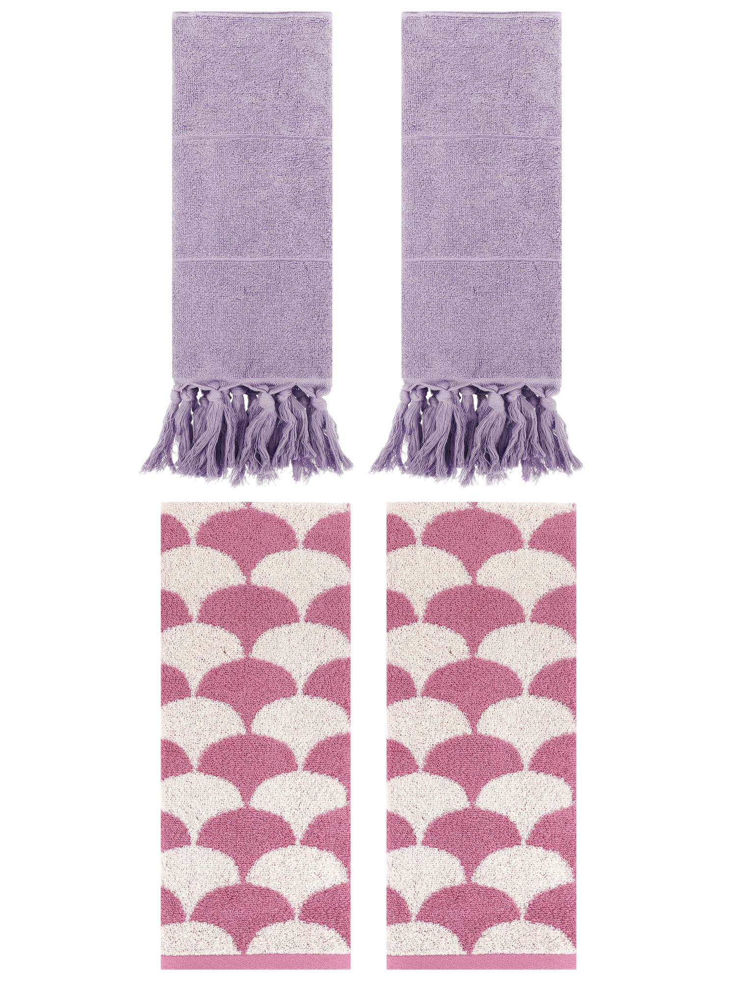 Unique Bargains 4 Pcs Cotton Solid Hand Towels Purple/Pink 14" x 30"/13" x 29"