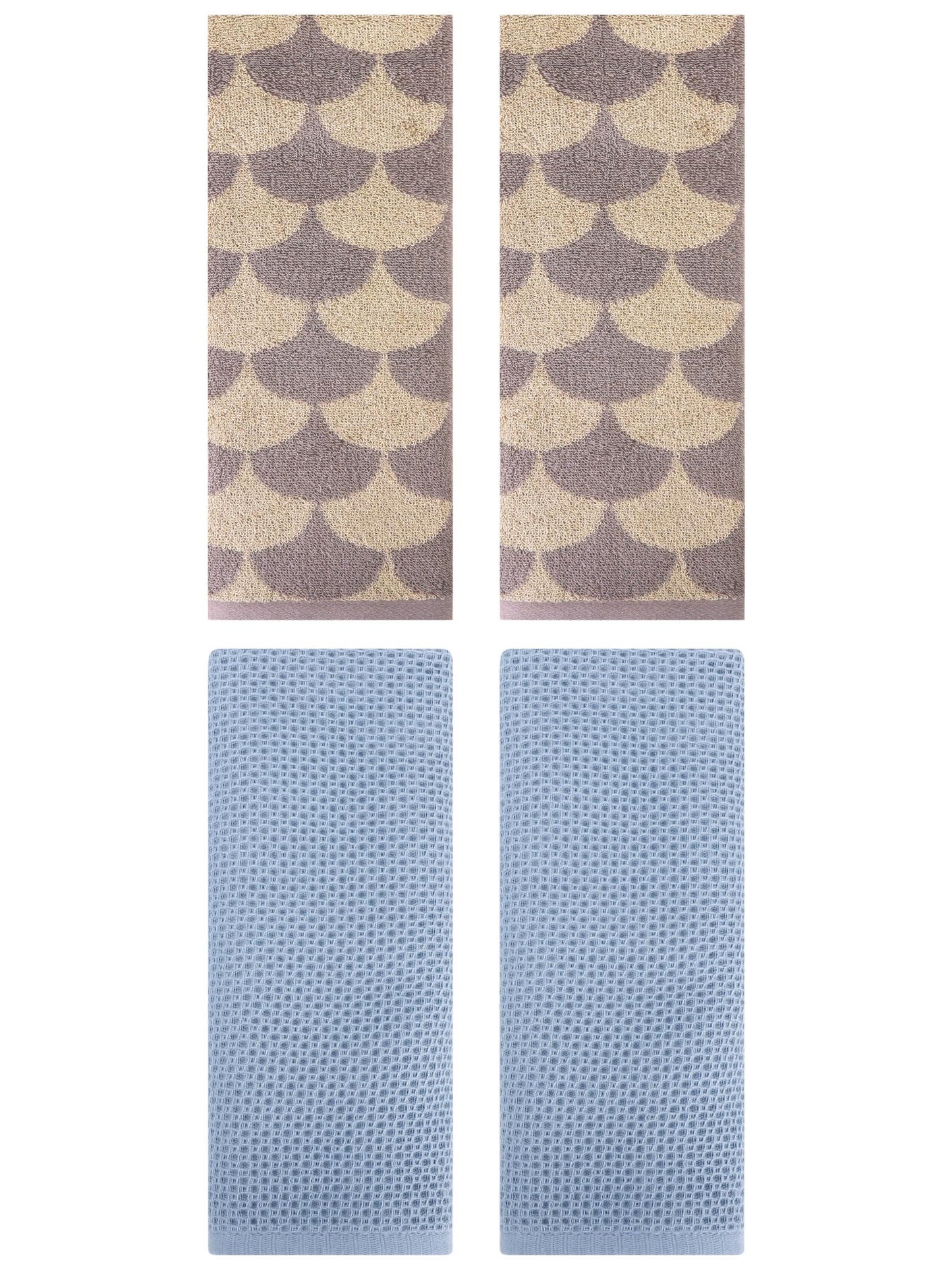 Unique Bargains 4 Pcs Cotton Solid Hand Towels Steel Blue/Brown 13" x 30"/13" x 29"