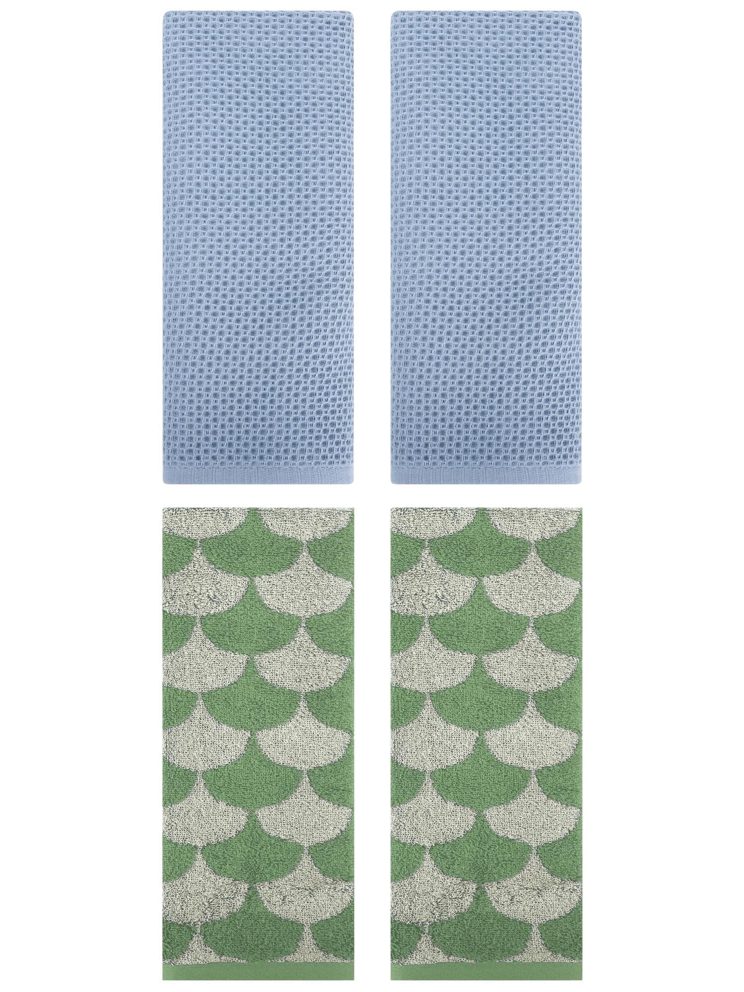 Unique Bargains 4 Pcs Cotton Solid Hand Towels Steel Blue/Green 13" x 30"/13" x 29"
