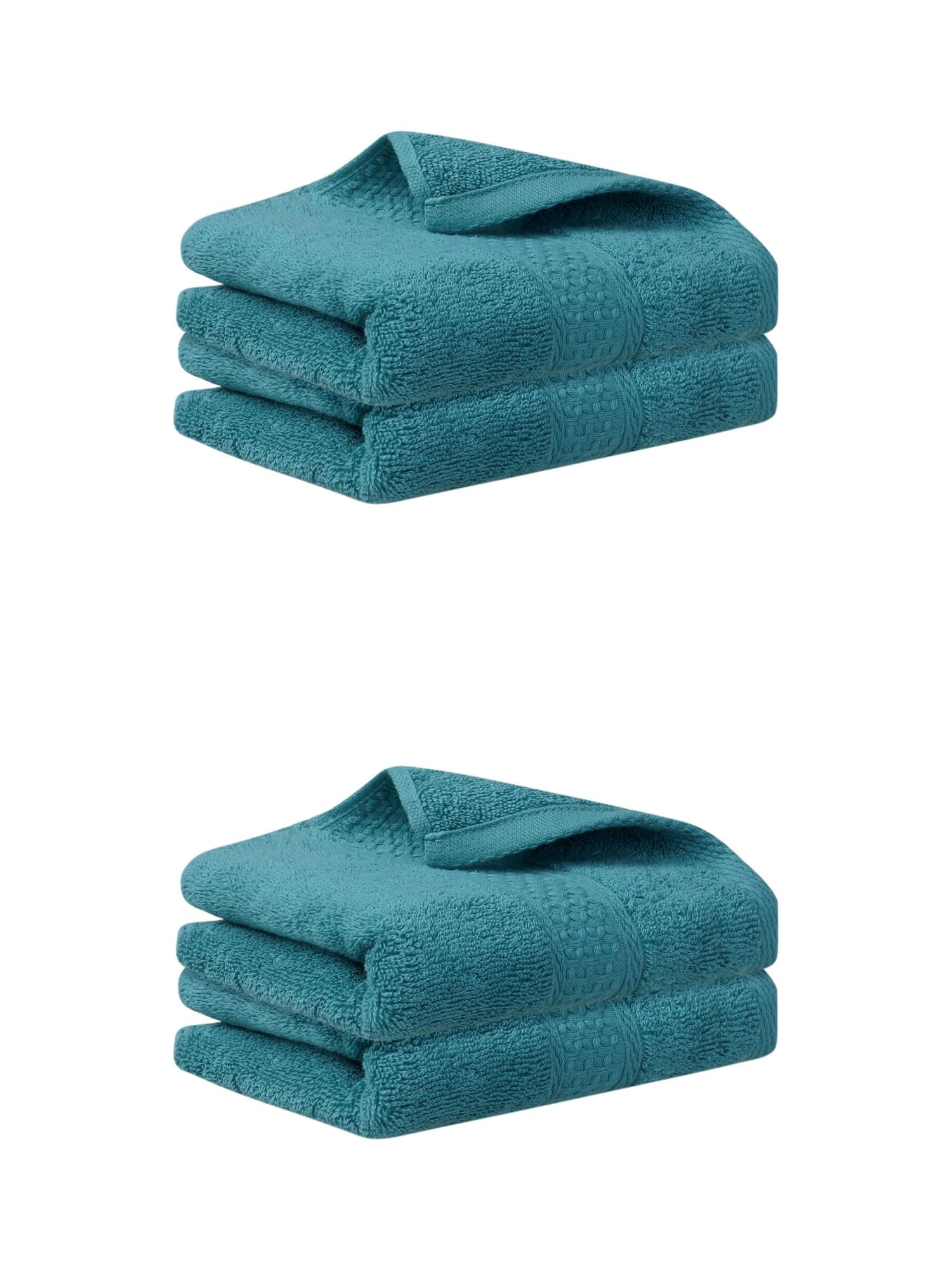 Unique Bargains 4 Pcs Cotton Textured Hand Towels Set Dark Green 13"x30"