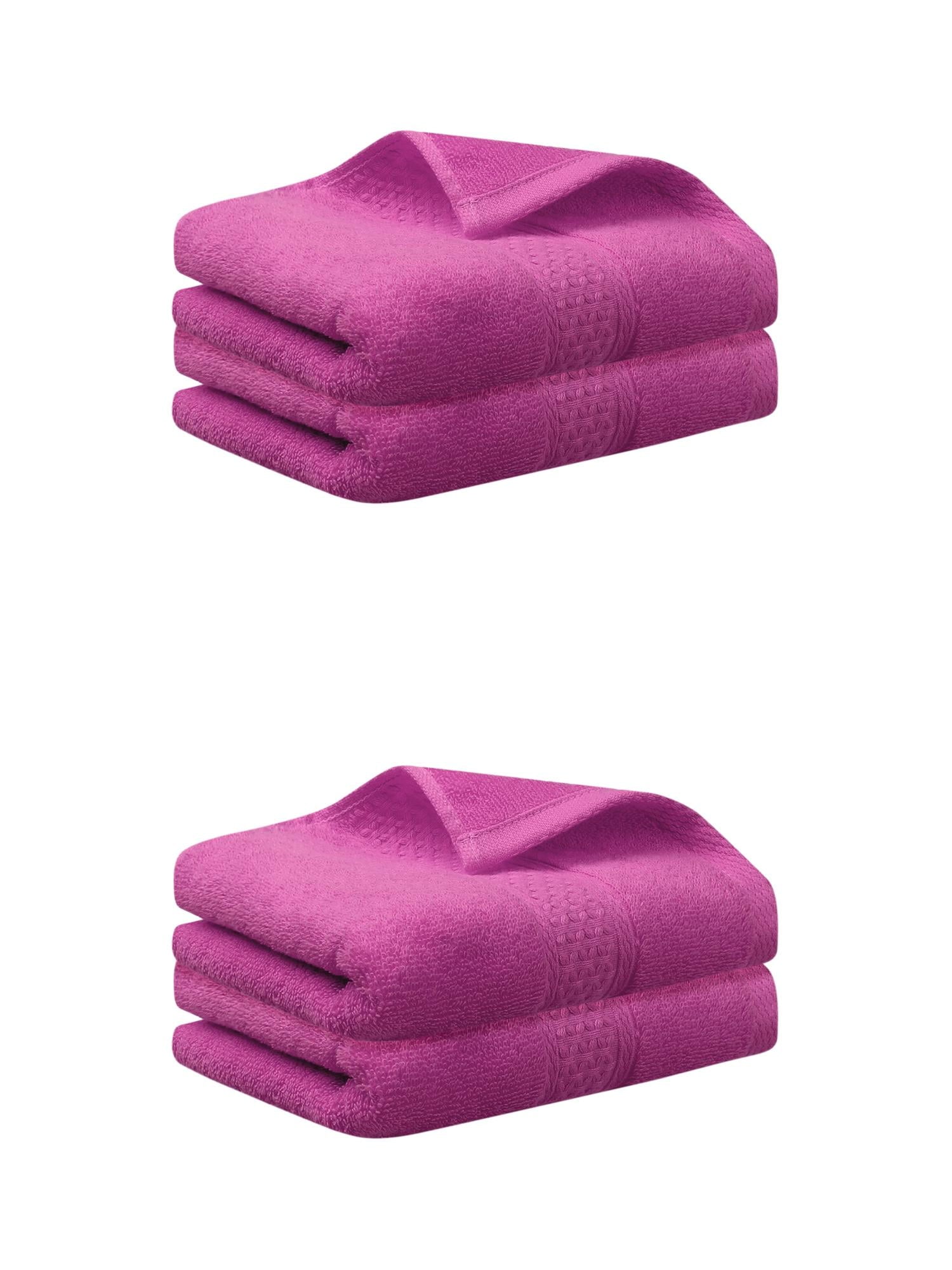 Unique Bargains 4 Pcs Cotton Textured Hand Towels Set Dark Pink 13"x30"