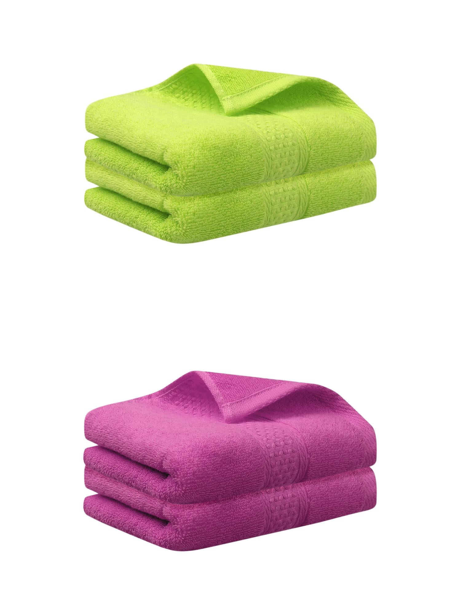 Unique Bargains 4 Pcs Cotton Textured Hand Towels Set Dark Pink/Light Green 13"x30"