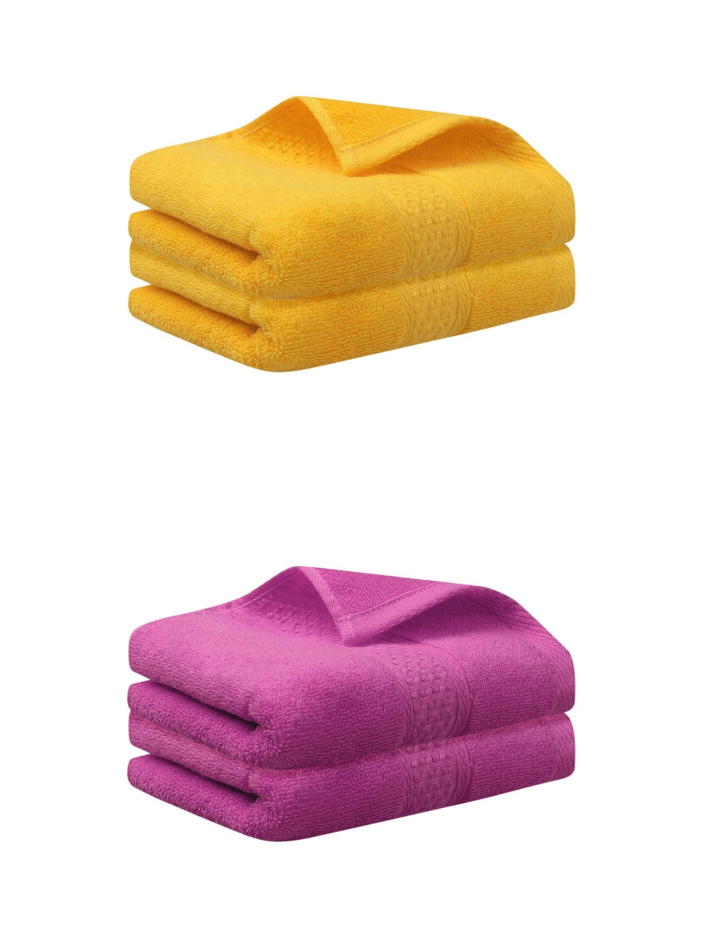 Unique Bargains 4 Pcs Cotton Textured Hand Towels Set Dark Pink/Yellow 13"x30"