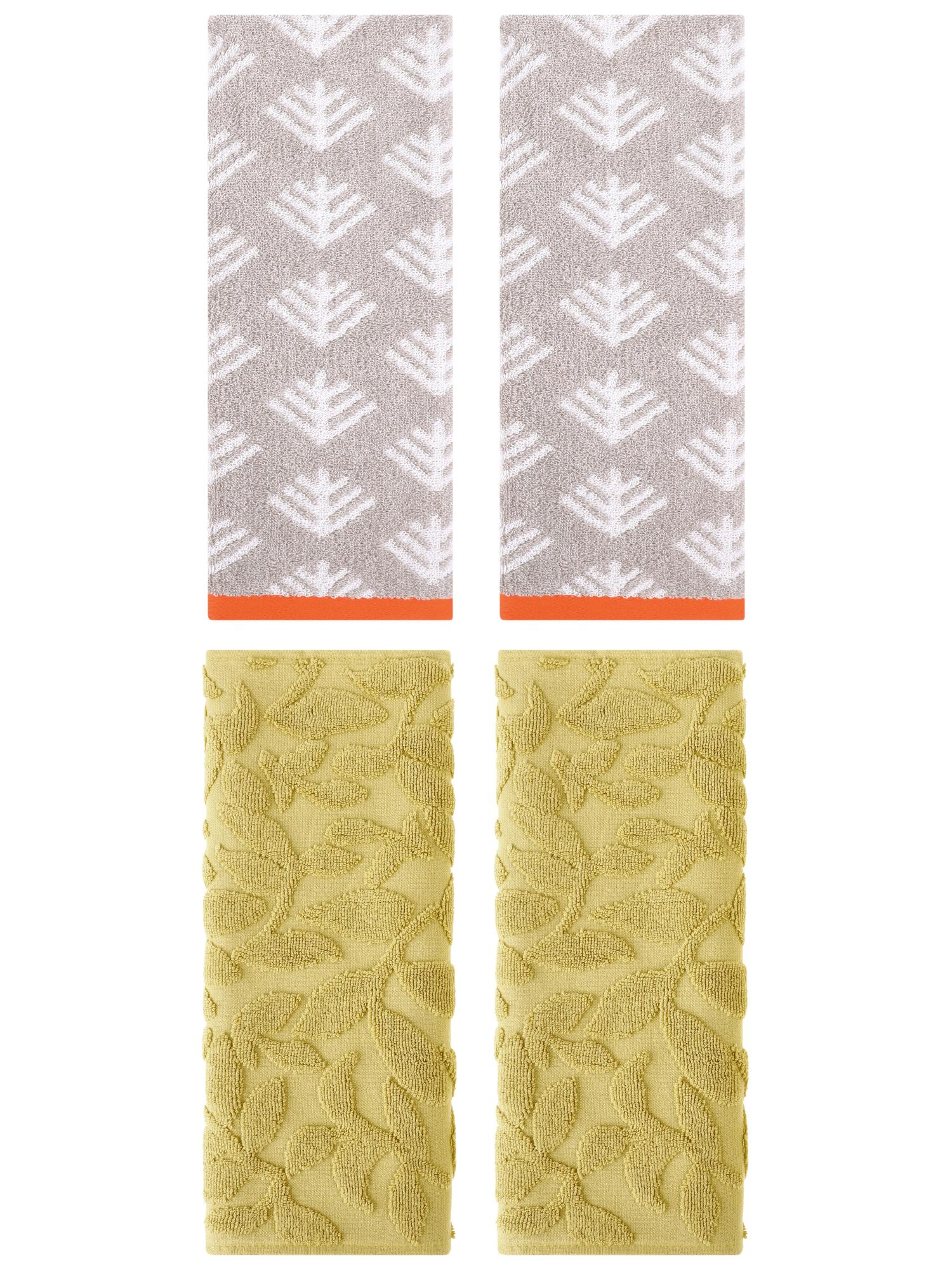 Unique Bargains 4 Pcs Cute Pattern Cotton Soft Towels 14 x 30 Inch Light Grey/Yellow