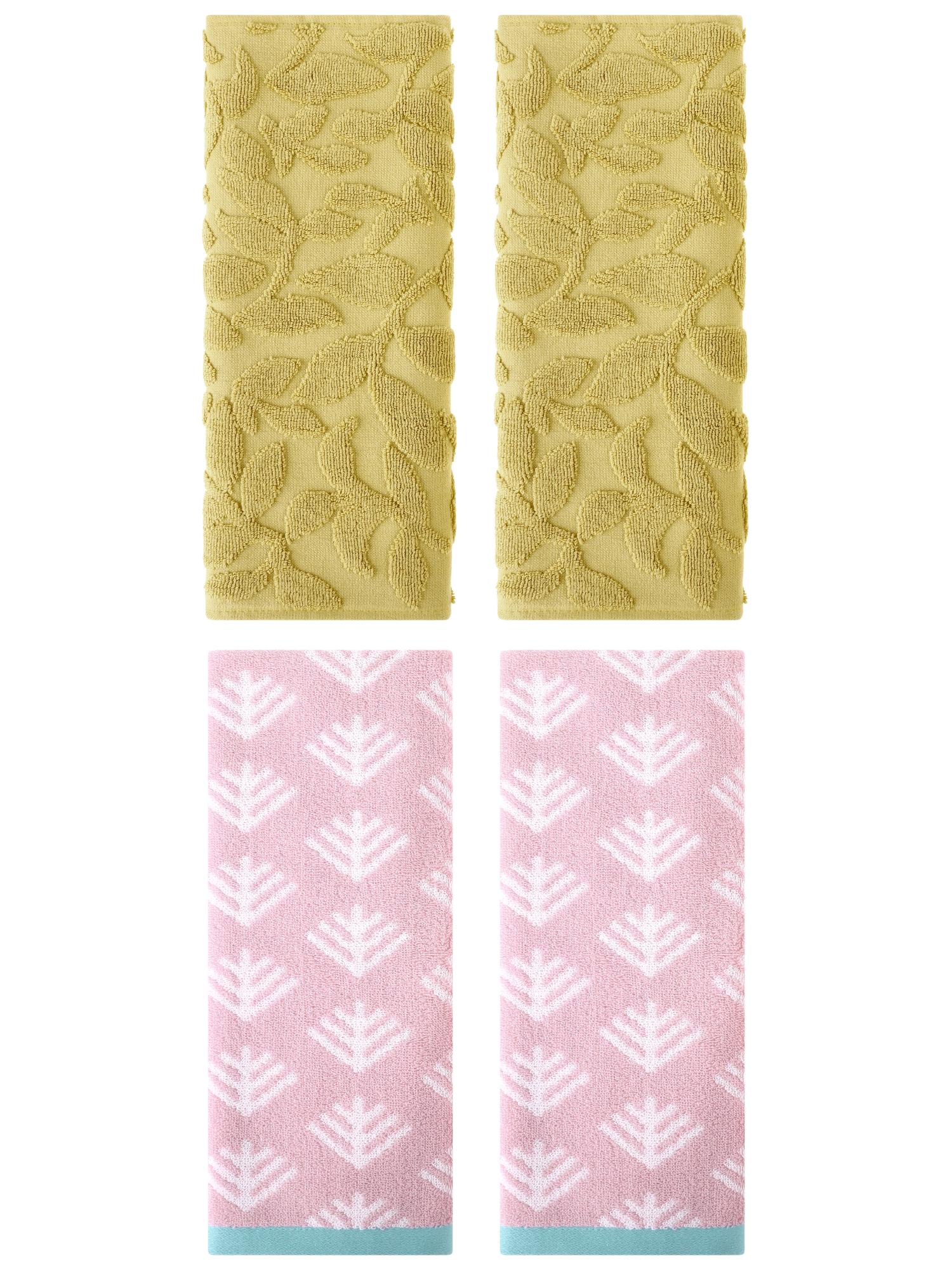 Unique Bargains 4 Pcs Cute Pattern Cotton Soft Towels 14 x 30 Inch Pink/Yellow
