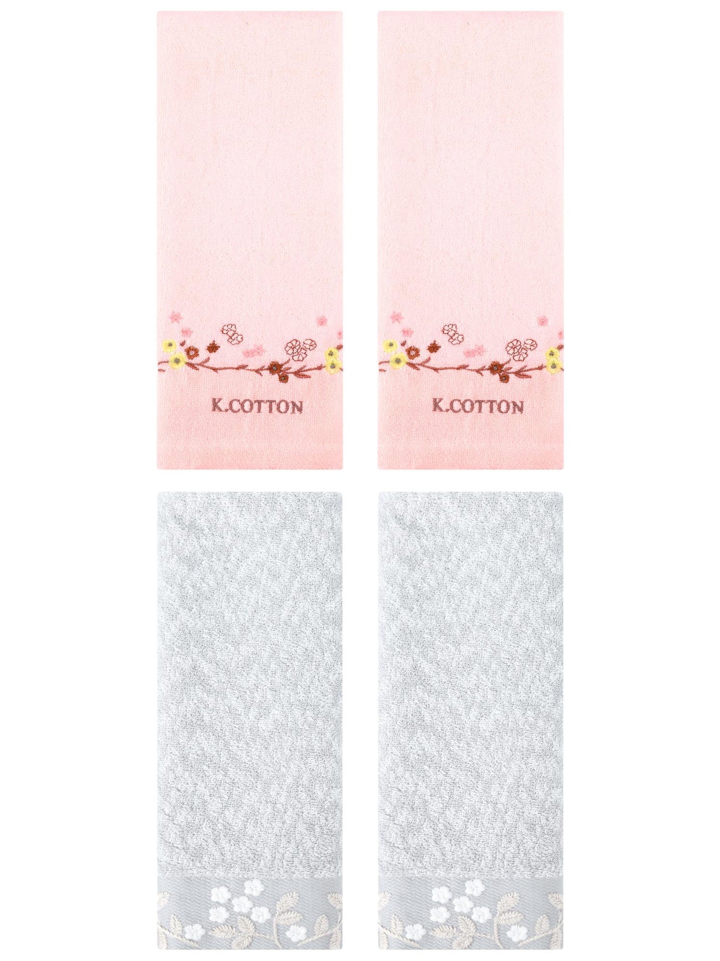 Unique Bargains 4 Pcs Embroidered Hand Towel Grey/Pink 14" x 28"/13" x 29"